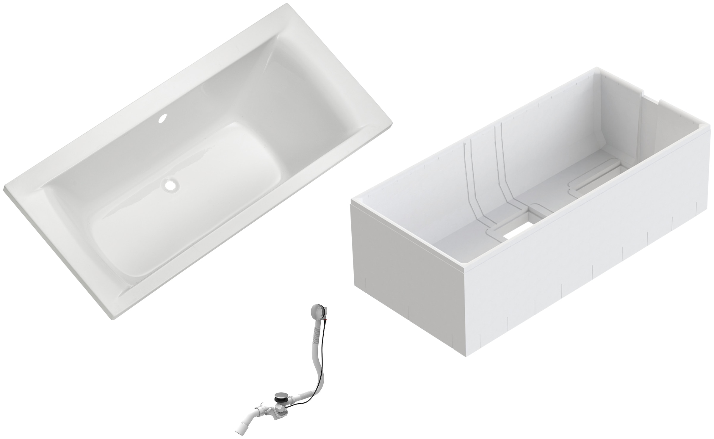 Badewanne OTTOFOND, B:80cm H:58cm L:190cm T:80cm, weiß, Sanitäracryl, Badewannen, "Set Duobadewanne", 1900/800 mm, Duobadewanne