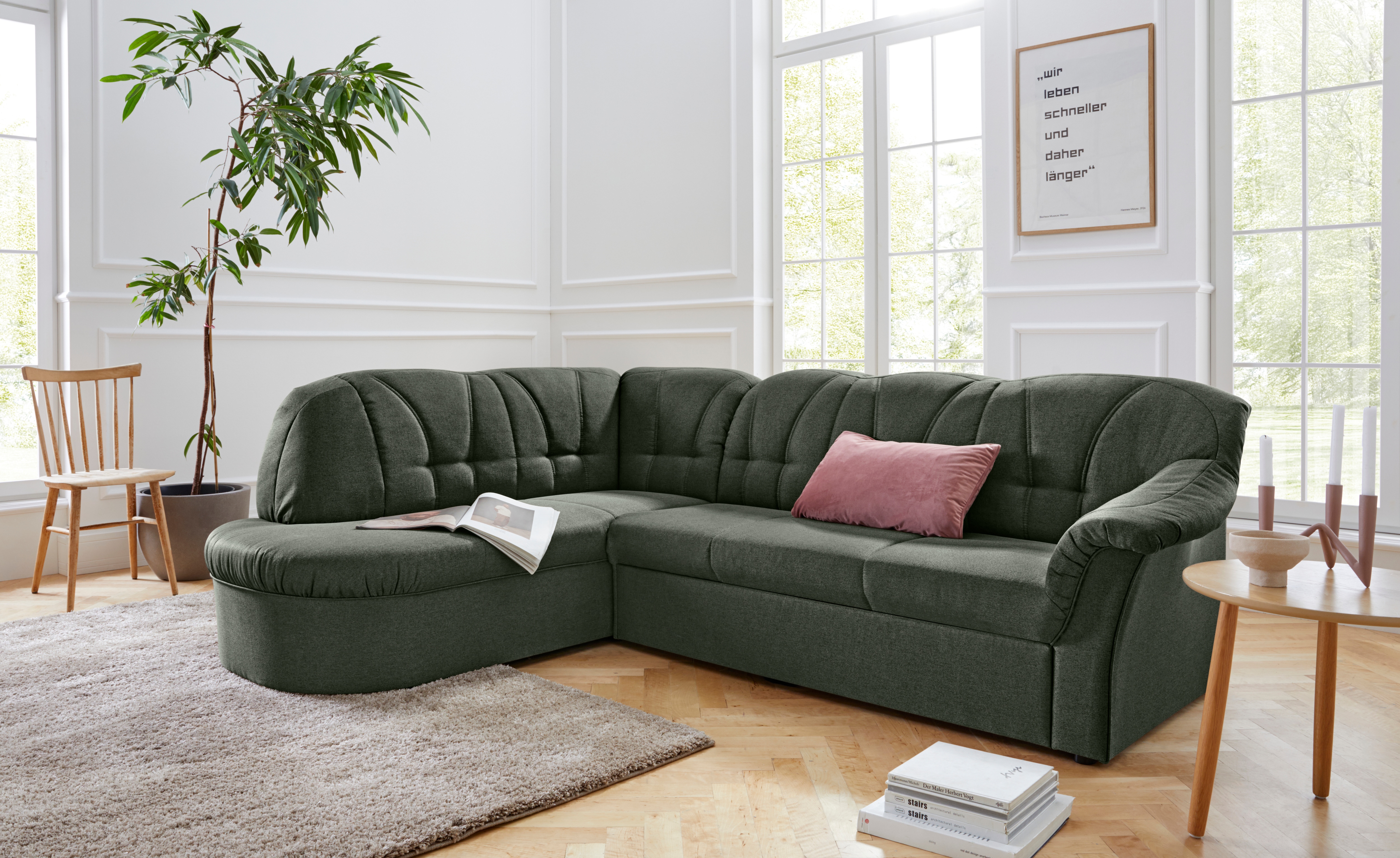 DOMO collection Ecksofa "Pegnitz, zeitlose und elegante Rückensteppung, Breite 246cm, L-Form" wahlweise mit Bettfunktion