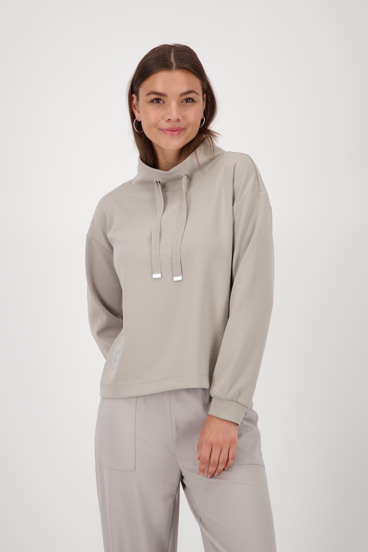 Monari Sweatshirt "Sweatshirt Schmuckdetail", Stehkragen mit Bindeband, Log günstig online kaufen