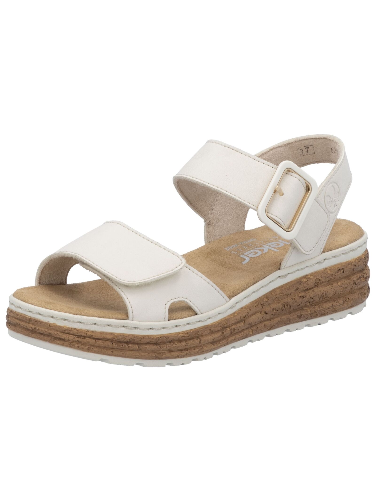 RIEKER Damen Keilsandalette "Rieker Sandalen Lederimitat", Gr. 36, beige, Lederimitat, Schuhe