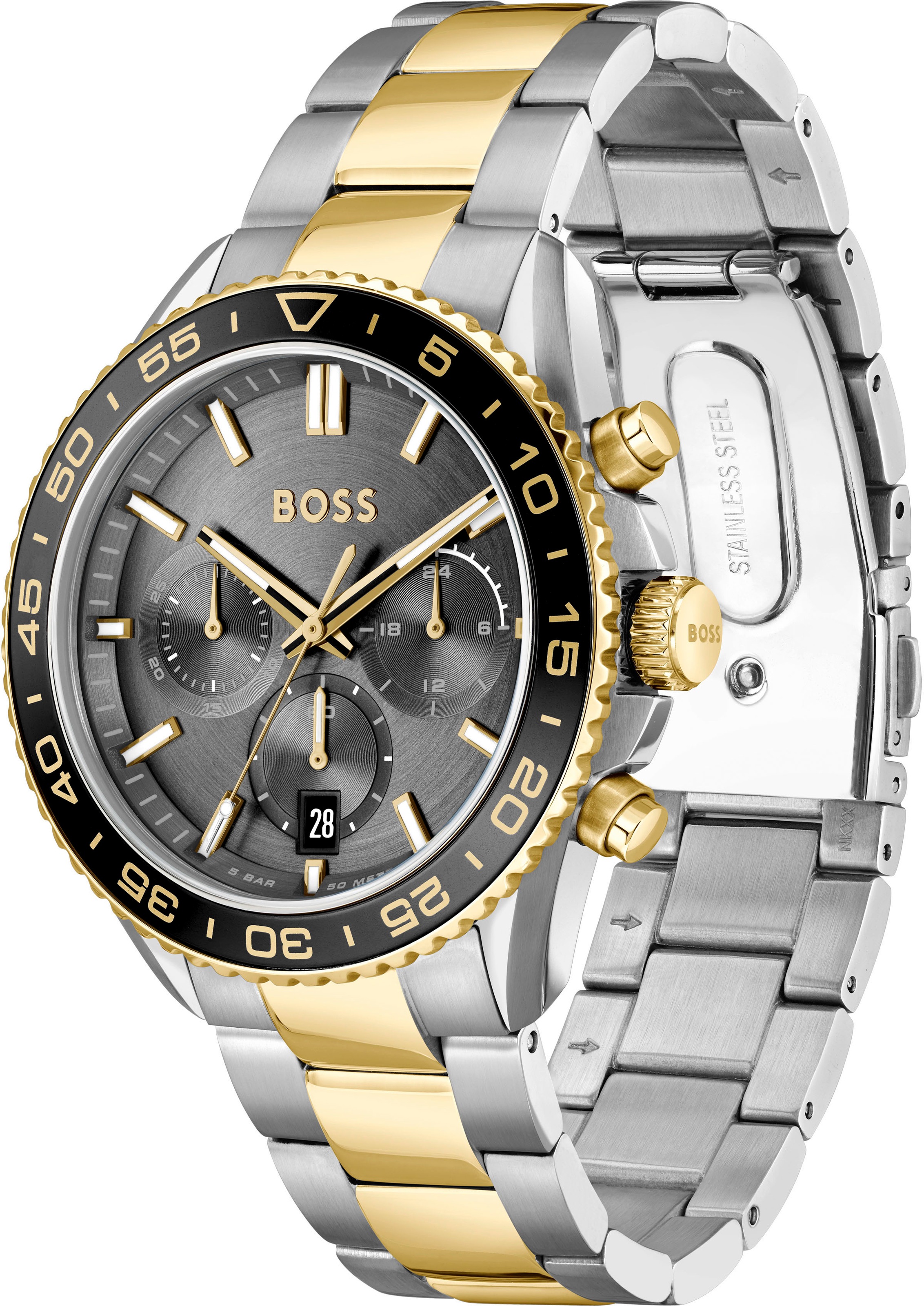 BOSS Chronograph »RUNNER«, Quarzuhr, Herrenuhr, Armbanduhr, Stoppfunktion, Edelstahlarmband