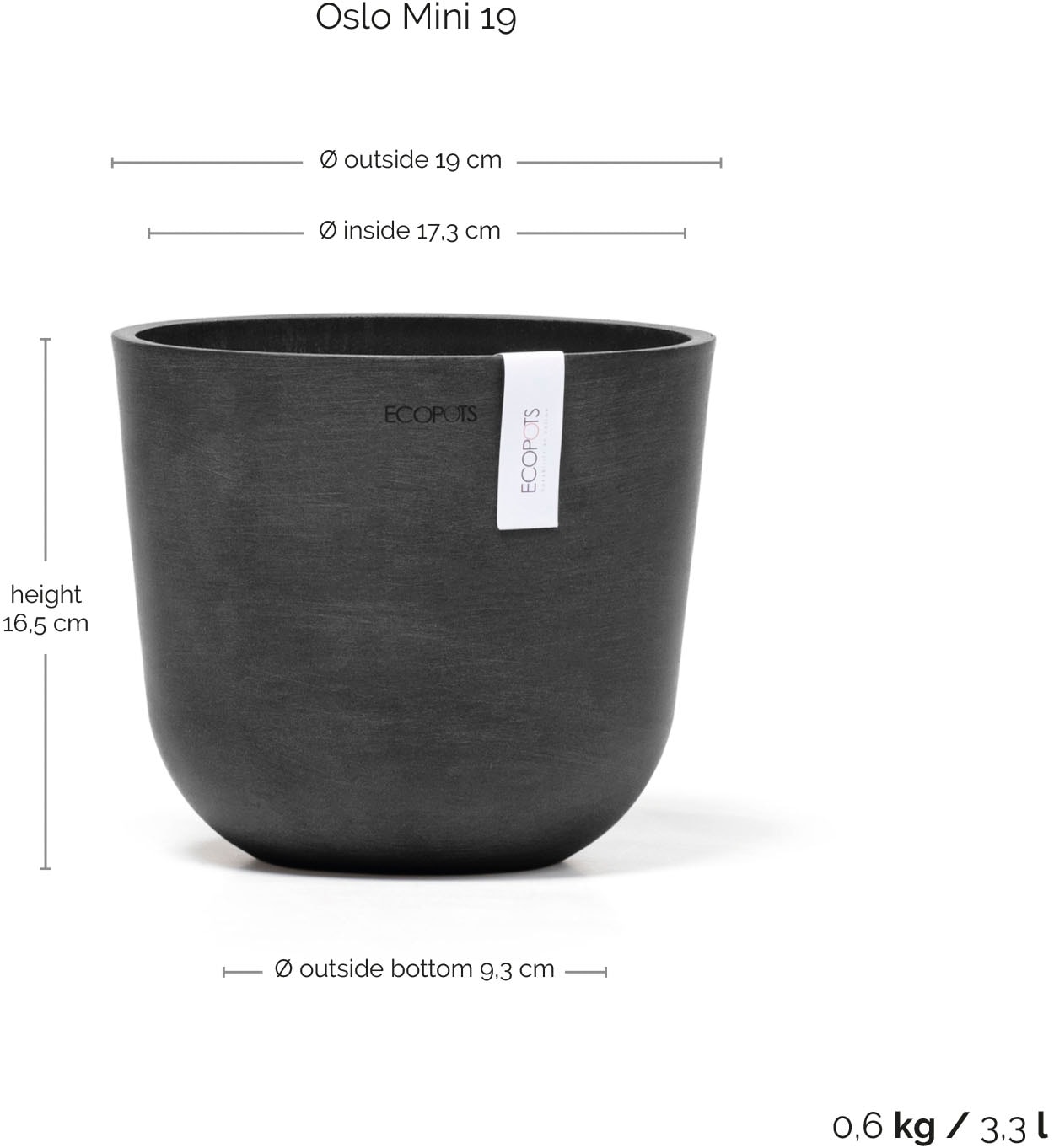 ECOPOTS Blumentopf »Oslo Mini 19 Dunkelgrau« für den Innenbereich