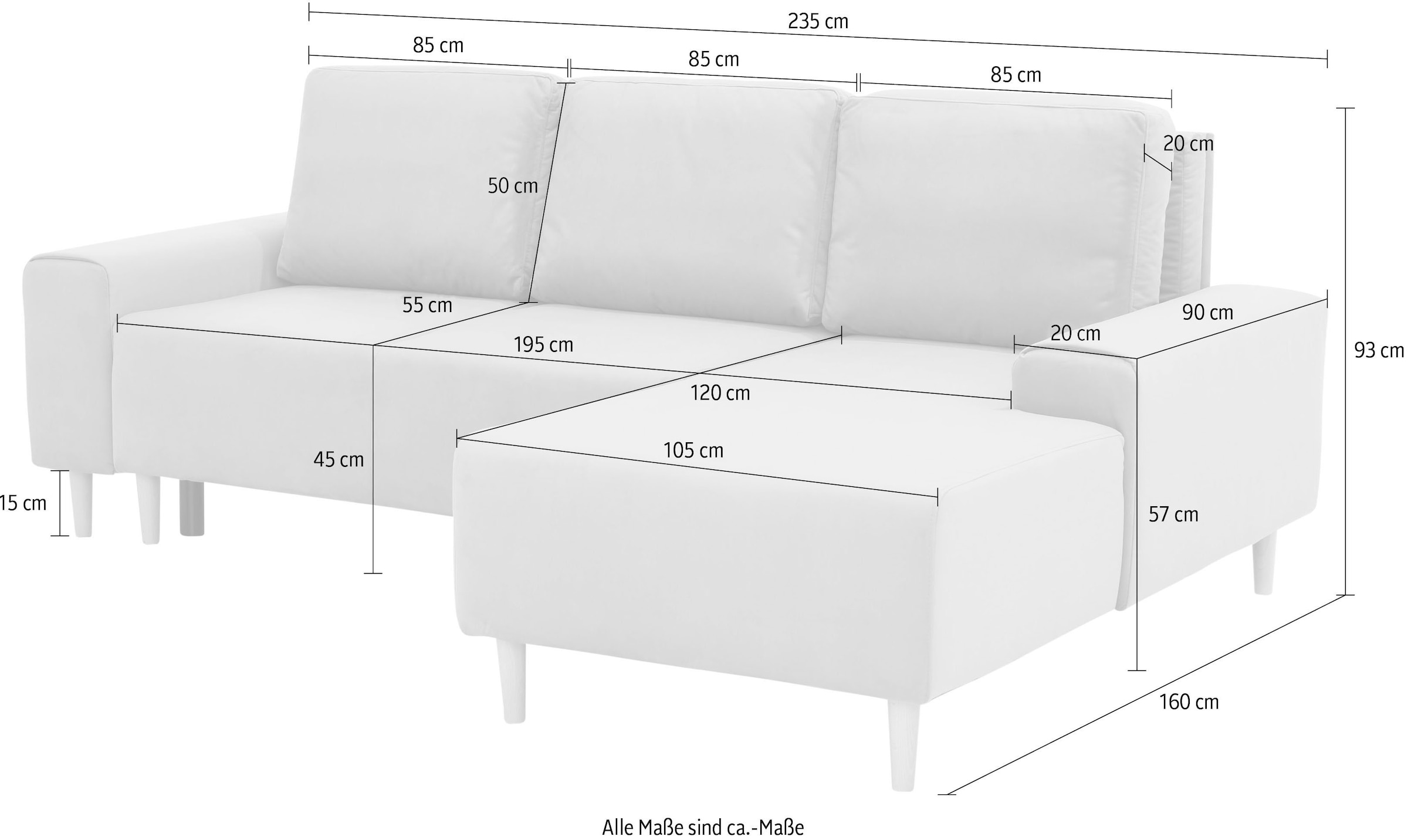 INOSIGN Ecksofa »Samu L-Form«, wahlweise mit Bettfunktion und Bettkasten