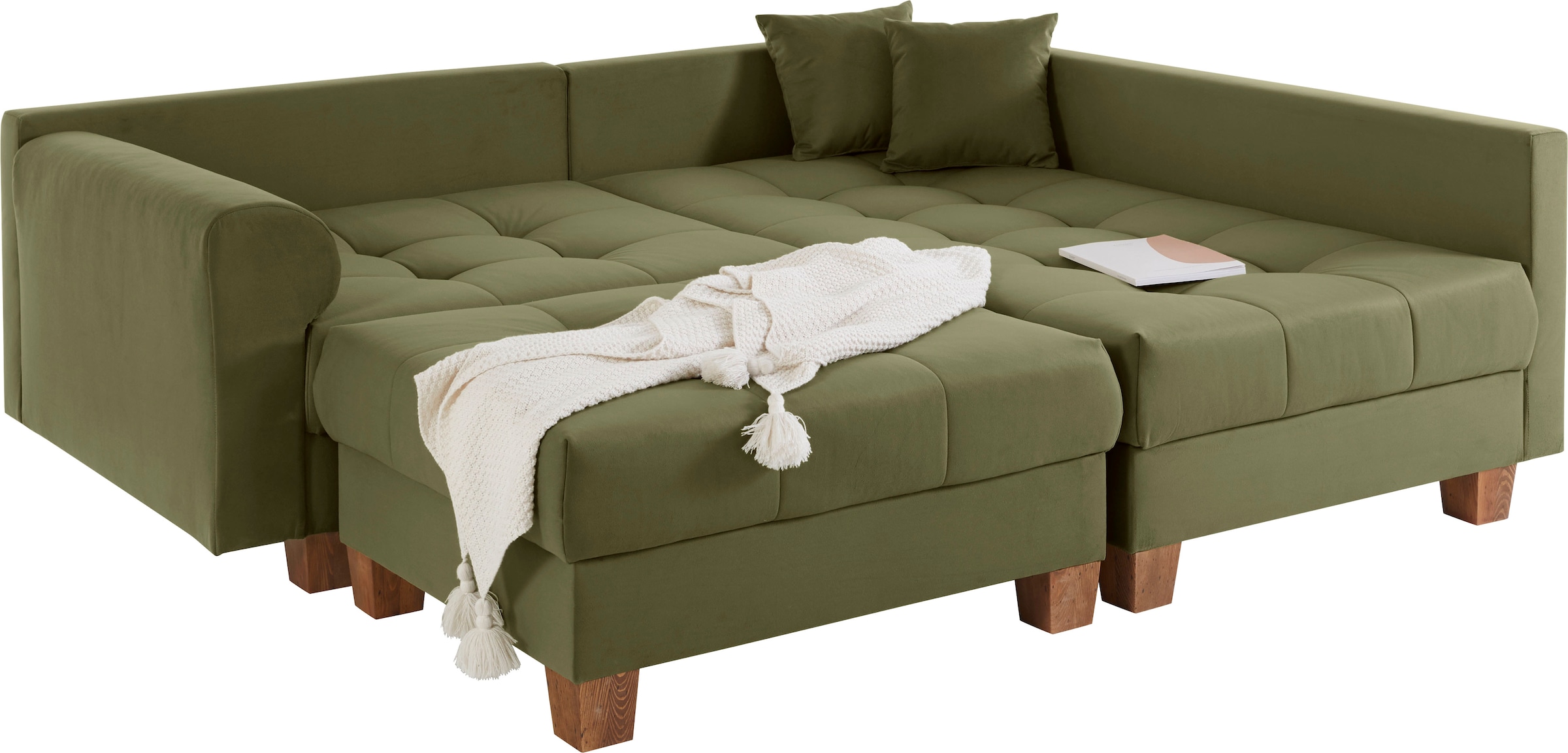 Home affaire Ecksofa »Rice L-Form inkl. Hocker«, (Set, mit Hocker), mit Bonnellfederkern, Hocker & Kissen, Ottomane beidseitig montierbar