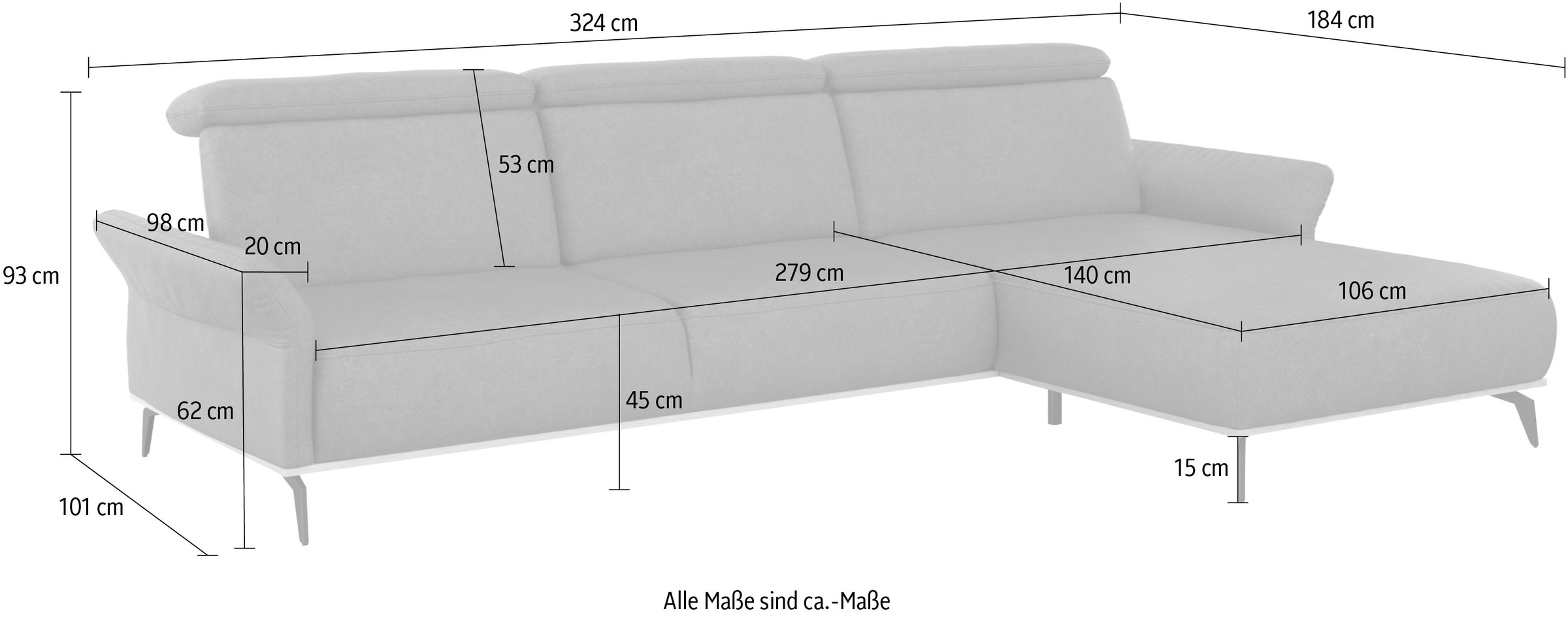 Places of Style Ecksofa »Fjord L-Form«, massiv, wahlweise mit Armlehnfunktion, Kopf- Sitztiefenverstellung