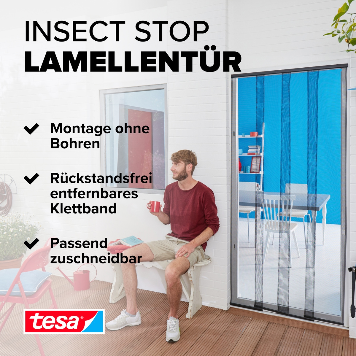 tesa Insektenschutz-Tür »Insect Stop Standard Fliegengitter für Türen - 0.95 m : 2.2 m«, Lamellentür für Balkon & Terrasse