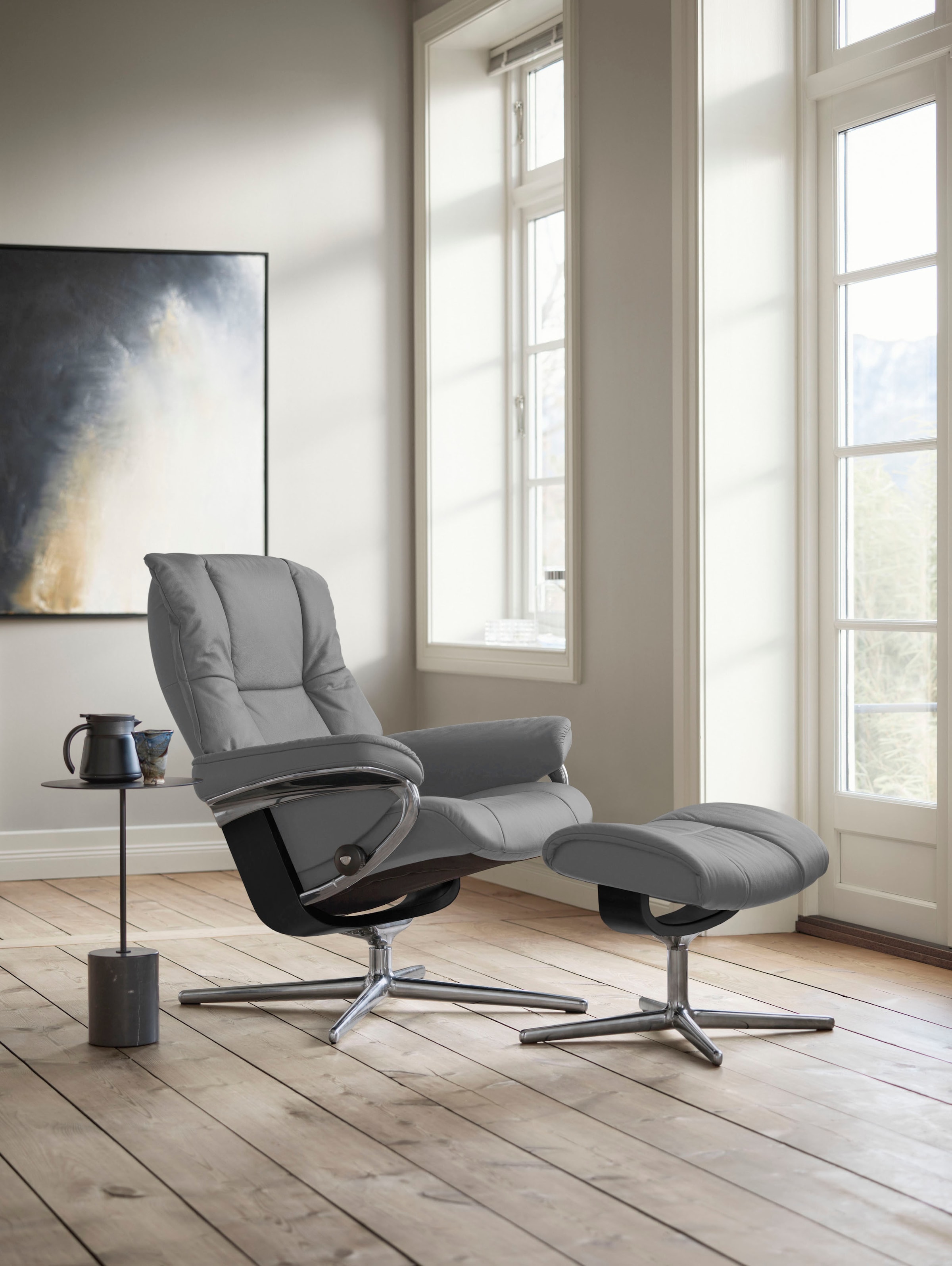 Stressless® Relaxsessel »Mayfair« Set, Relaxsessel mit Hocker,  mit Hocker, mit Cross Base, Größe S, M & L, Holzakzent Schwarz