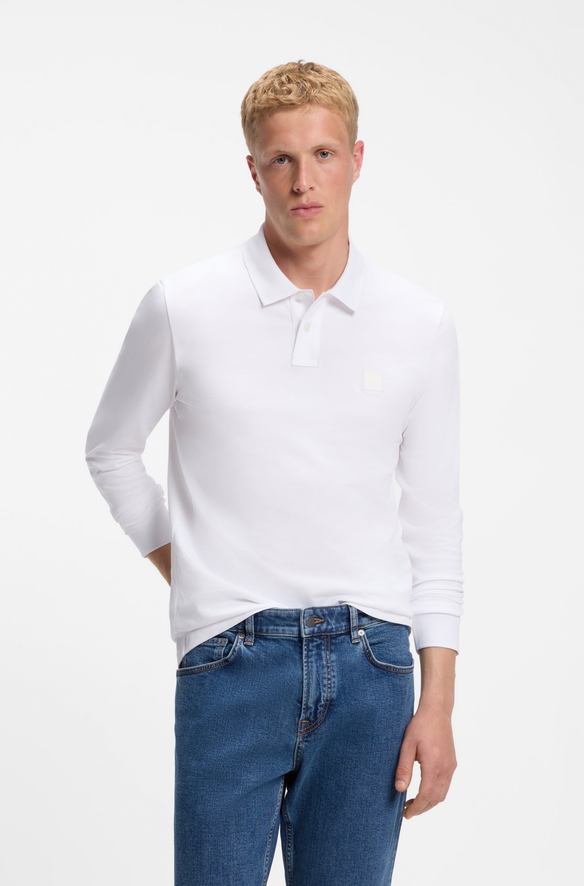 BOSS ORANGE 1100000002199 "Passerby Langarm Regular Fit" Langarm Classic Stretch Pique Polo, pflegeleicht