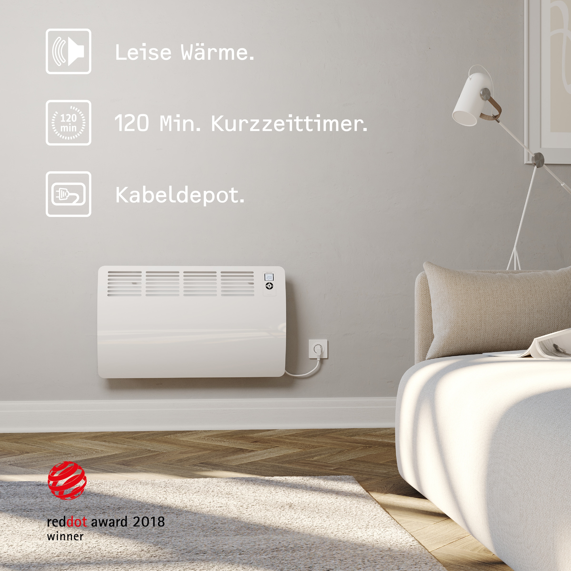 STIEBEL ELTRON Konvektor »»CON 10 Premium«, Wandkonvektor, energiesparend, VDE geprüft, 1 kW«, für ca. 12 m², LC-Display, Wochen-/120 Min-Kurzzeittimer, Silent Mode