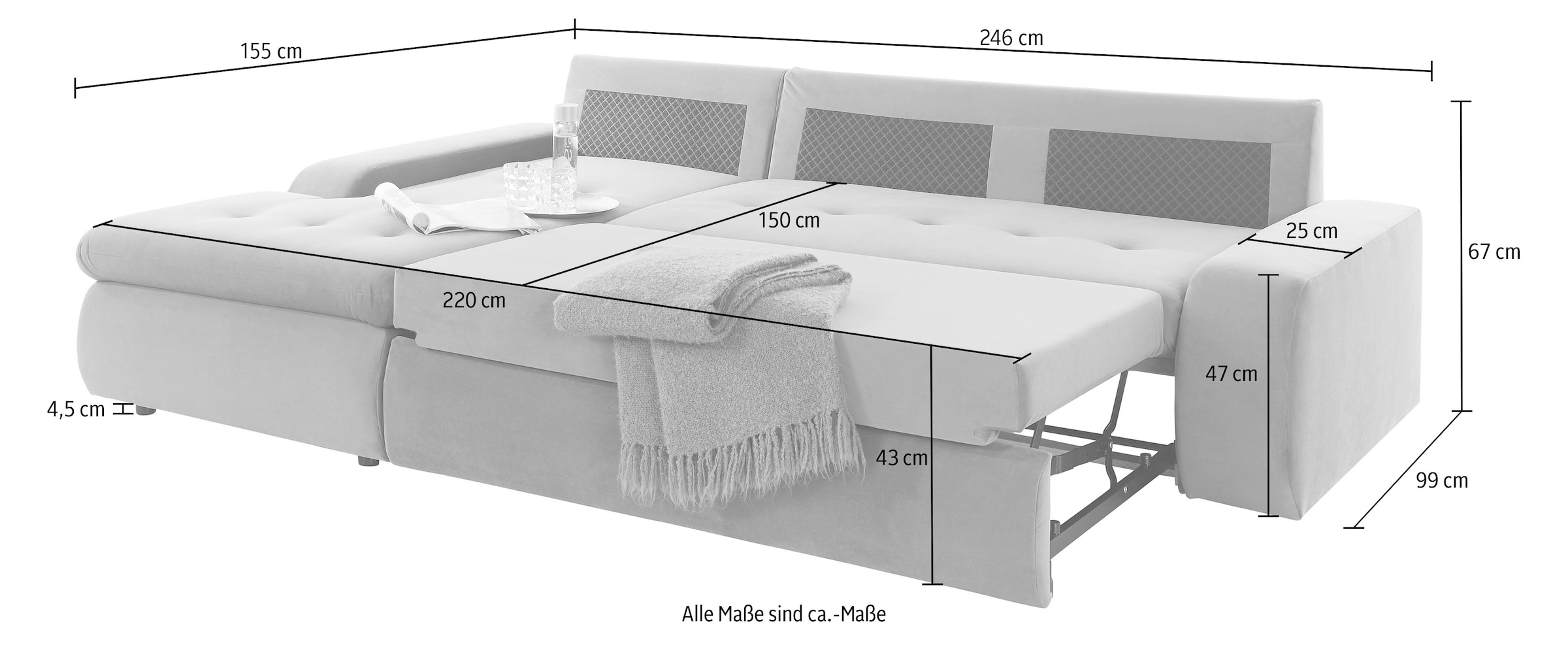 TRENDMANUFAKTUR Ecksofa »Indie II, tolle Detailverarbeitung, bequem und komfortabel im Sitz«, XL und XXL, wahlweise mit Bettfunktion, L-Form