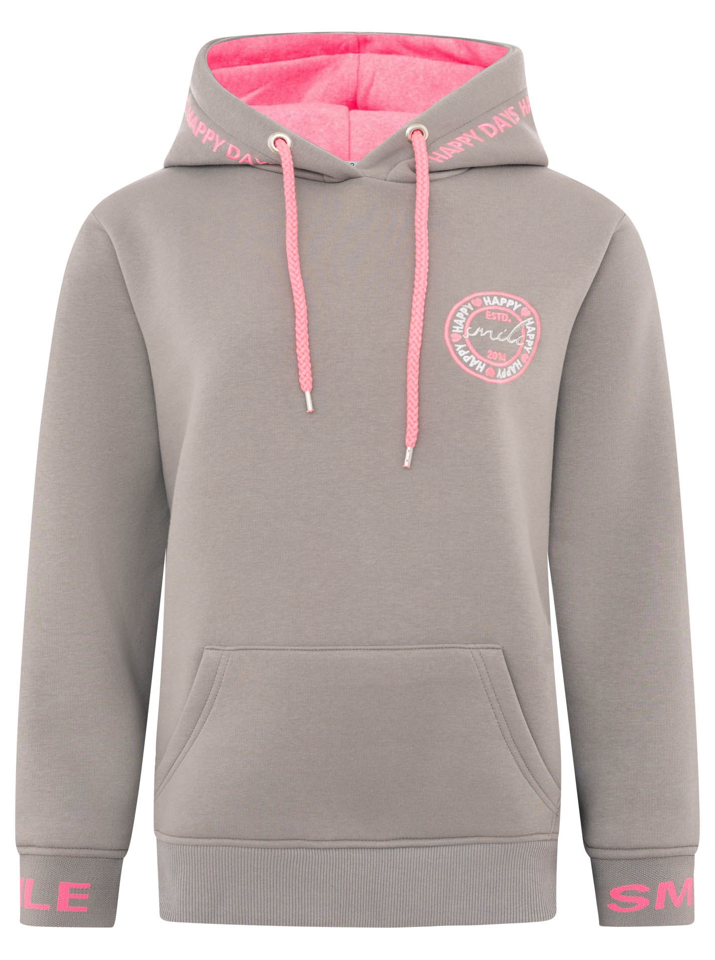 Zwillingsherz Hoodie ""Happy Days"", gestickte pinke Details, Kapuze, Korde günstig online kaufen
