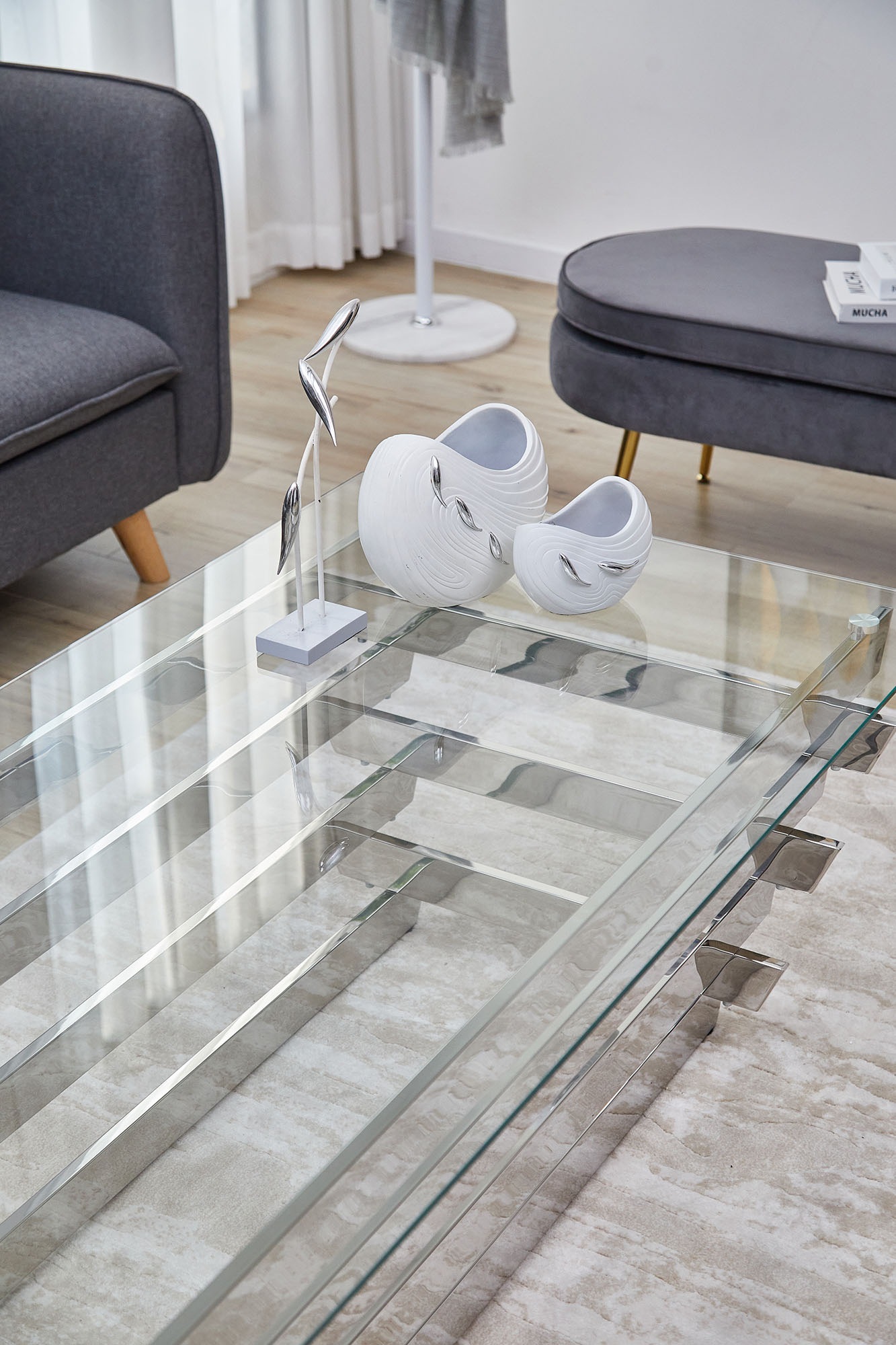 Thumbnail - SalesFever Couchtisch "Eleganter Tisch für Wohnzimmer" Edles Design-Gestell aus rostfreiem Stahl