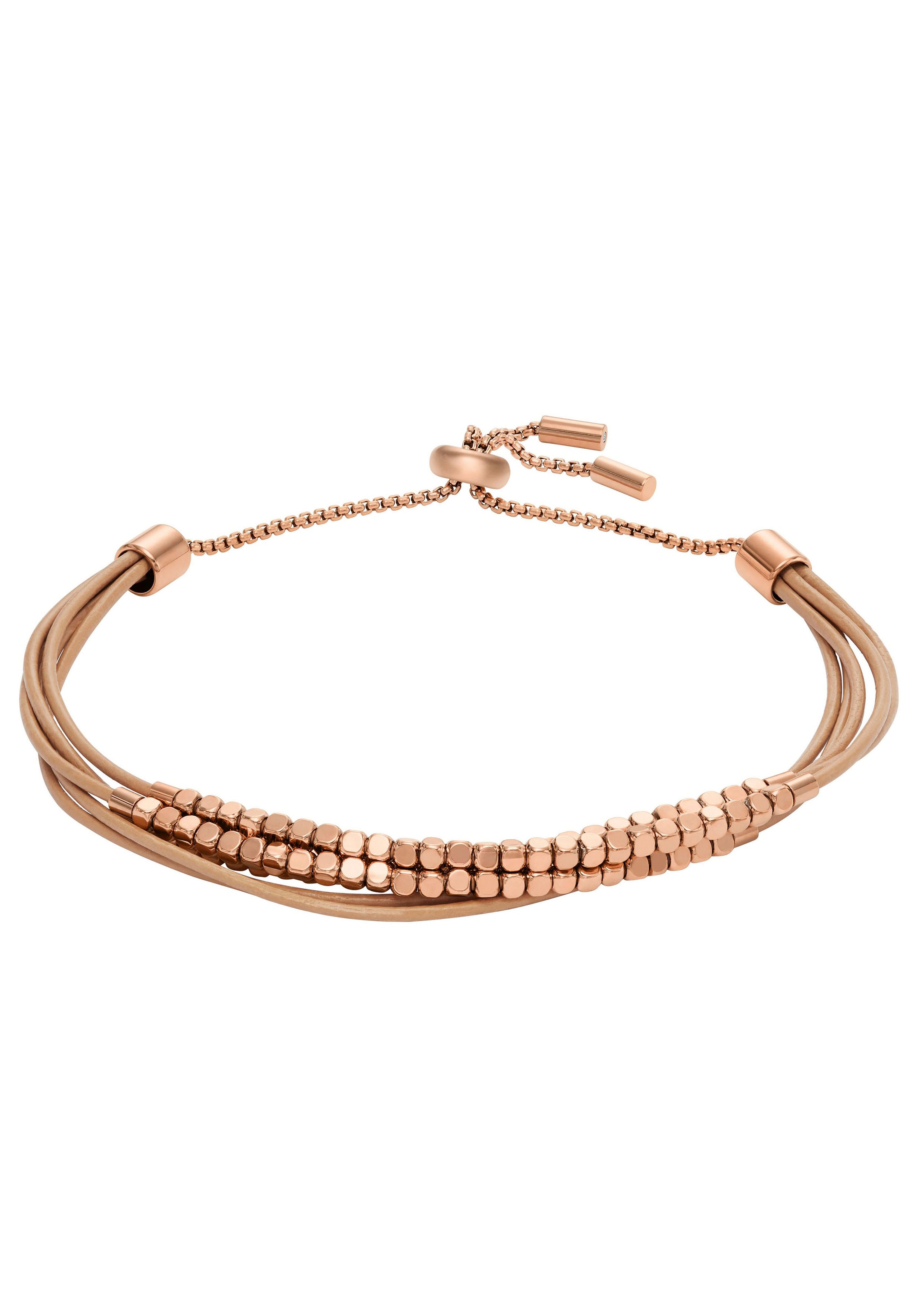 FOSSIL Damen Armband "Schmuck Geschenk Edelstahl Leder Armschmuck JEWELRY", 21,6cm, Edelstahl Leder, rosa, Edelstahl, Leder, Armbänder