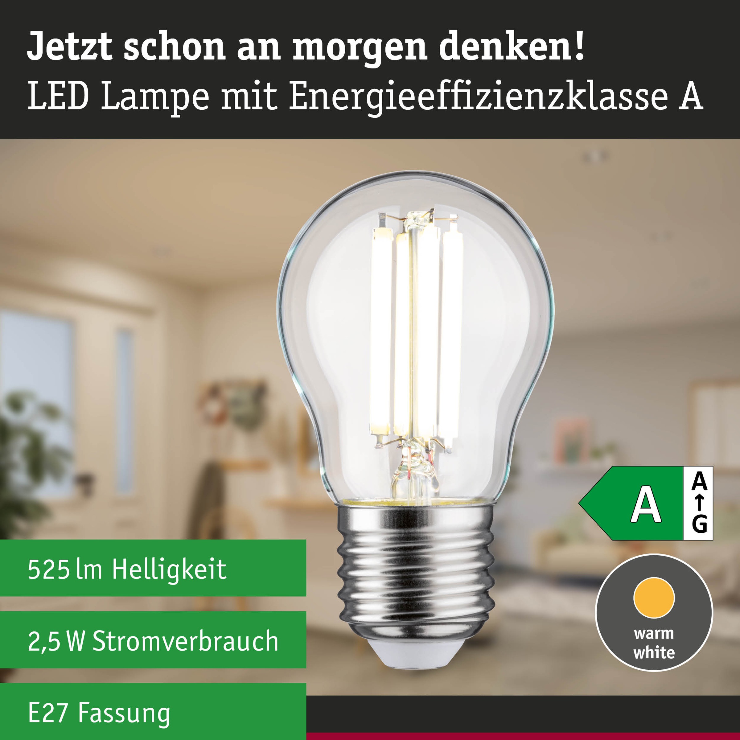 Paulmann LED-Leuchtmittel »Efficient-Line Tropfen 525lm 2,5W 4000K klar 230V« E27 1 Stk. Neutralweiß