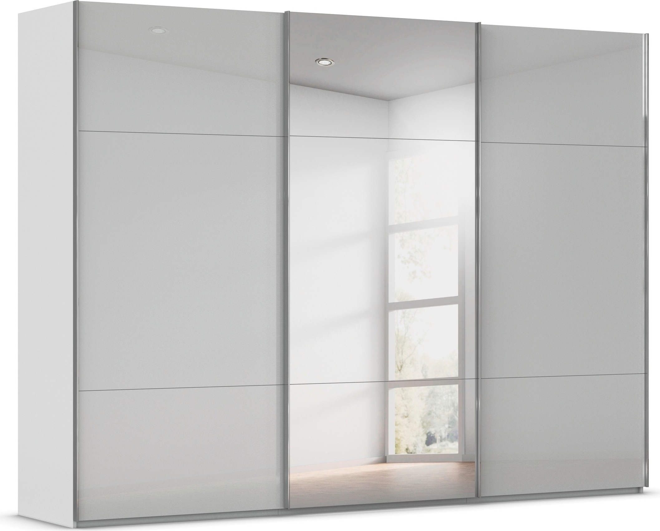 rauch Schwebetürenschrank »Kleiderschrank Schrank Garderobe Schlafzimmerschrank CONTIDO«, (in 3 verschiedenen Ausstattungen BASIC/CLASSIC/PREMIUM), aus hochwertigem Material in 6 Breiten 2 Griff-Farben MADE IN GERMANY