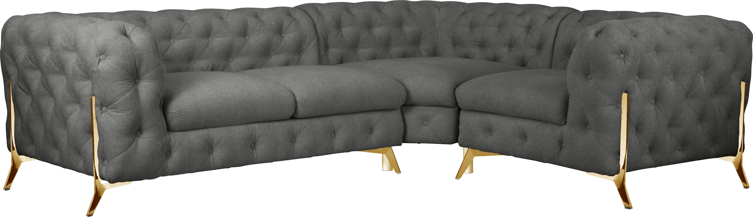 Leonique Chesterfield-Sofa "Amaury L-Form", moderne Chersterfield-Optik, Breite 262 cm, Fußfarbe wählbar