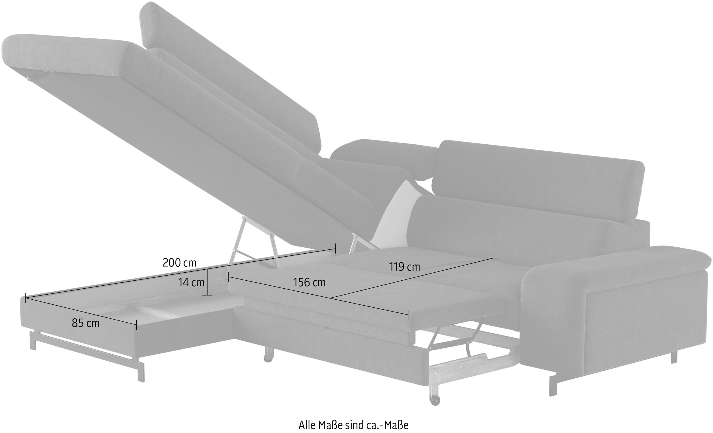 COTTA Ecksofa »Emma L-Form«, mit Kopfteilverstellung, wahlweise mit Bettfunktion & Bettkasten