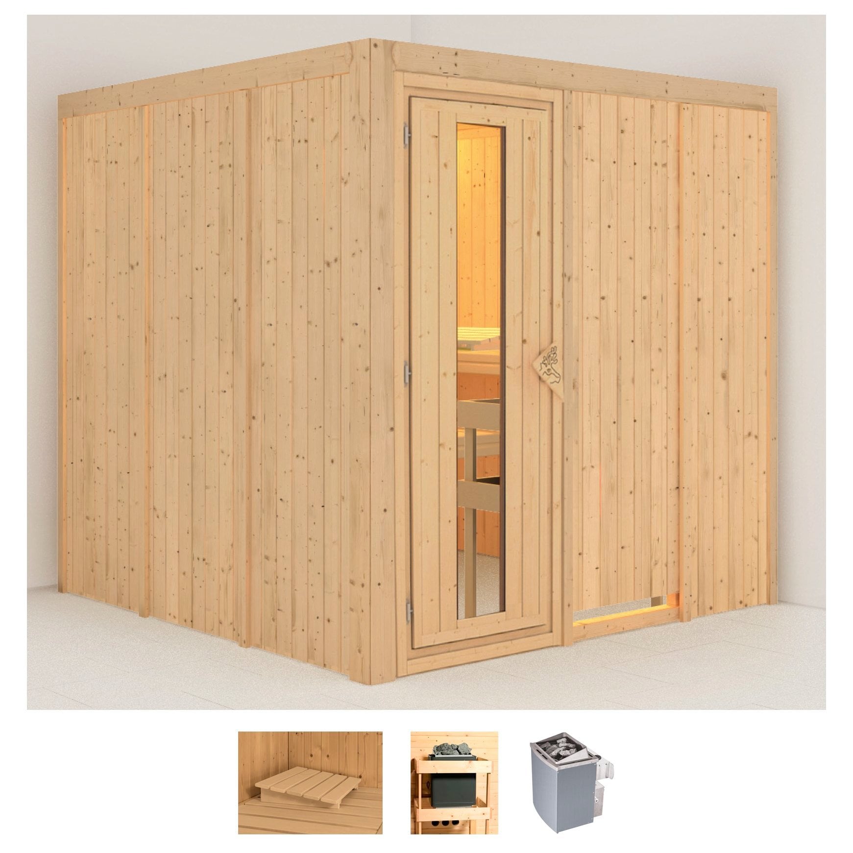 Karibu Sauna "Rodin" Set, Ofen 9 kW integr. Strg