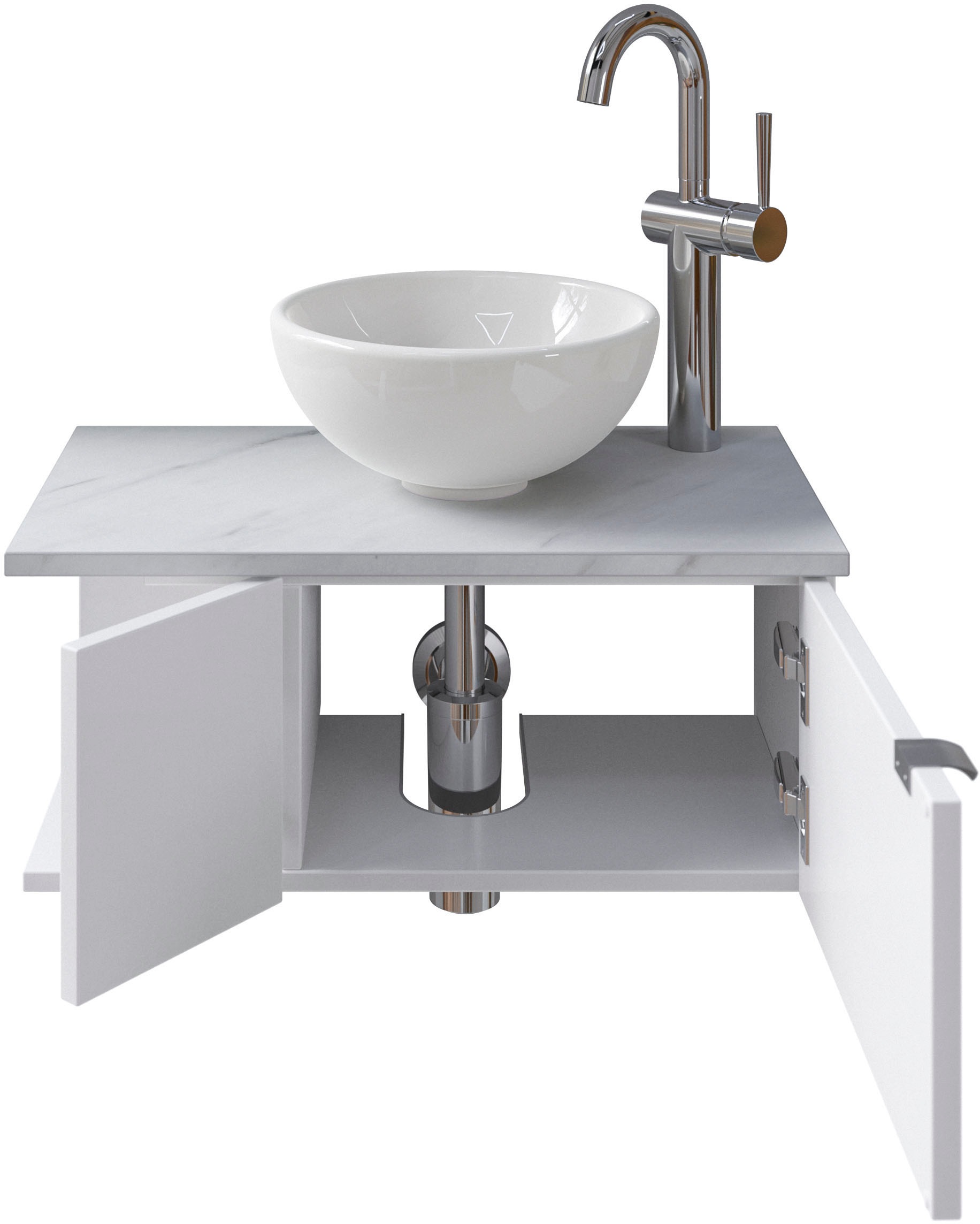 Saphir Badmöbel-Set »Serie 6915«, (4 St.), Gäste-Bad, 61 cm breit, mit LED-Spiegel, offenem Fach und 2 Türen