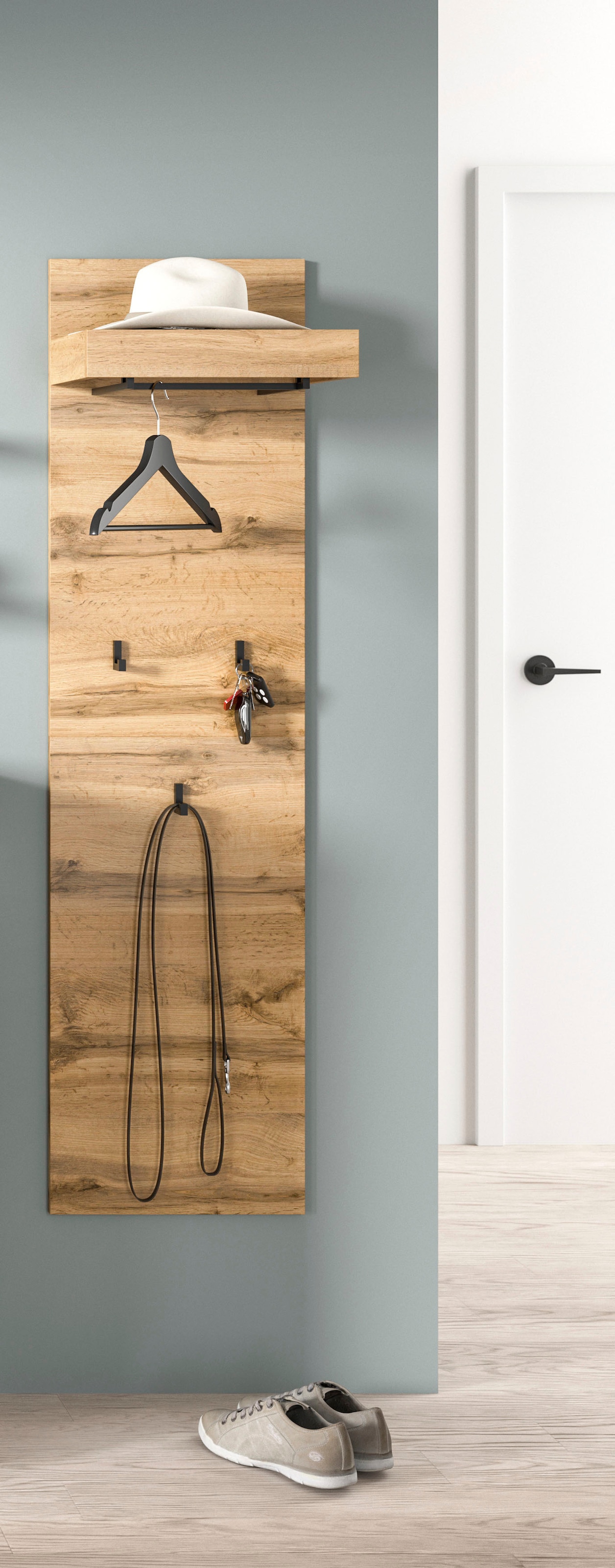 OTTO home Garderobenpaneel »MAMBO II, Höhe 150cm, 1 Kleiderstange & Hutablage, 3 Haken« individuell mit weiteren Artikeln der Serie MAMBO kombinierbar, 1 Stk. tlg. Paneel, Garderobe, Flur, Diele, Hakenleiste, Flurgarderobe