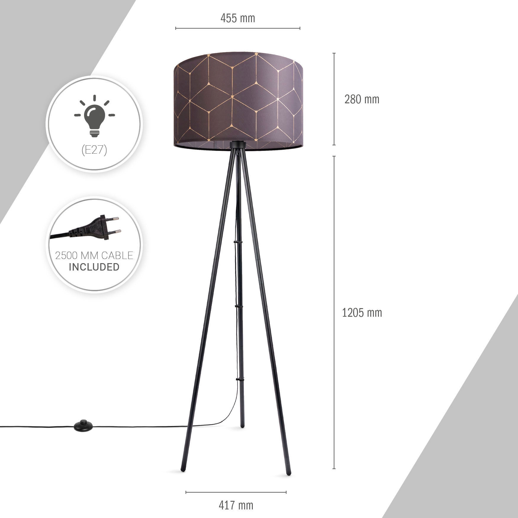 Paco Home Stehlampe »Trina Cube«, Wohnzimmer Leselampe Stehlampe Rund Stoff | Modern E27 Lampenschirm BAUR