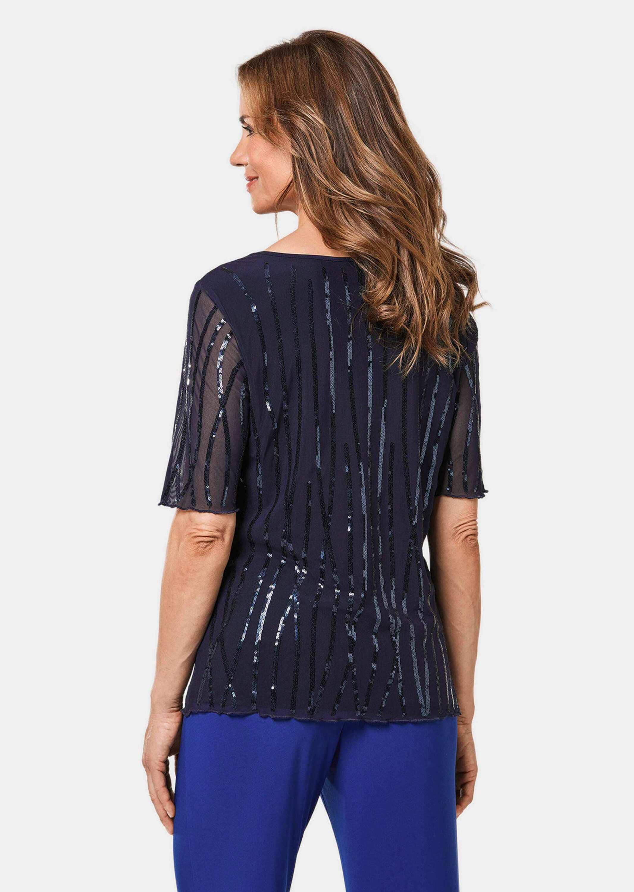 GOLDNER Langarm-Poloshirt »Mesh-Shirt Mit funkelnden Pailletten besetztes Mesh-Shirt«