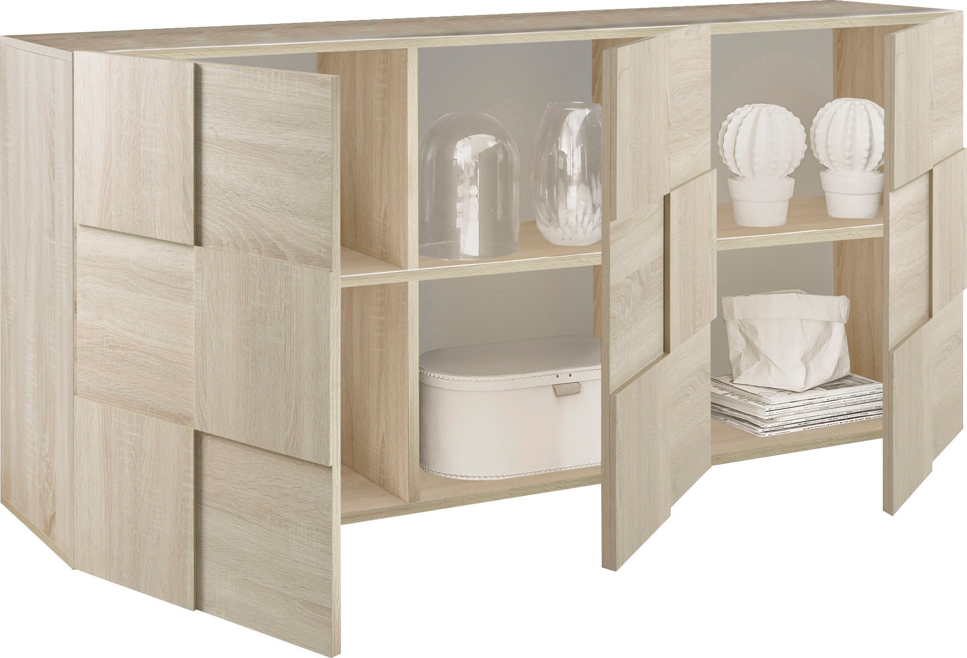 INOSIGN Sideboard »Dama Breite 181, Kommode 3 Türen, Anrichte«, Front in 3D-Optik, viel Stauraum, verschiedene Farben