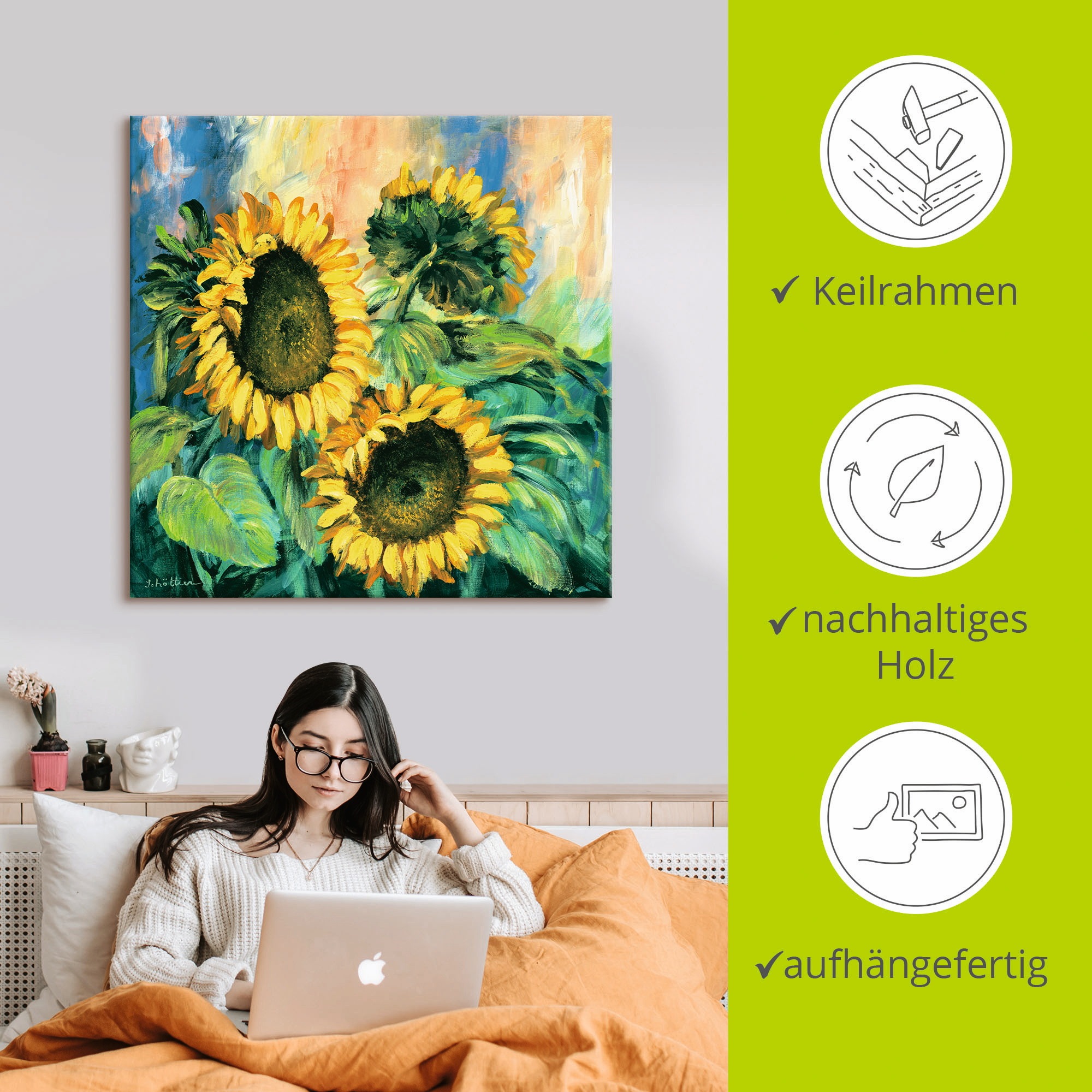 Artland Leinwandbild »Sonnenblumen II«, Blumen, (1 St.), auf Keilrahmen gespannt