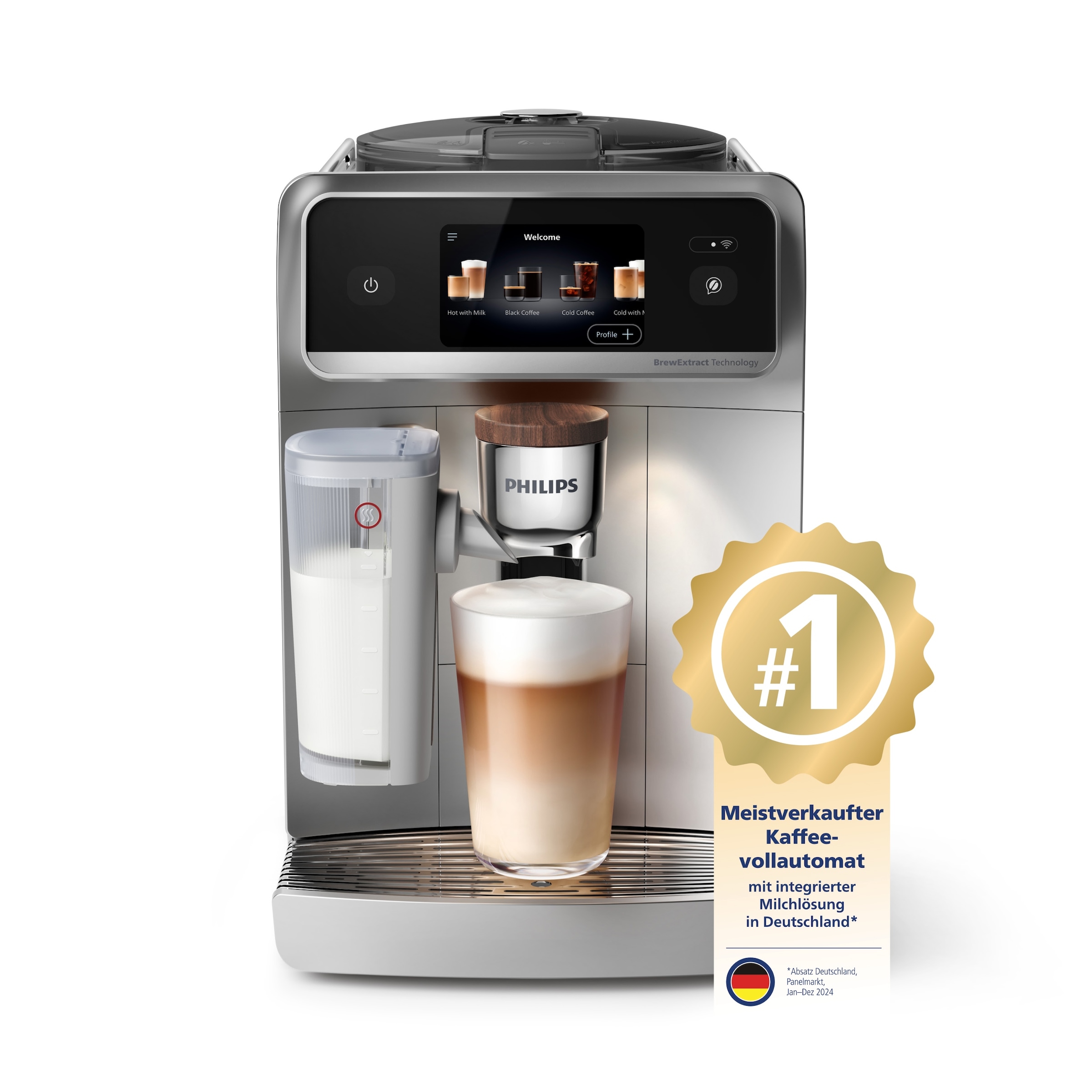 Philips Kaffeevollautomat »EP8757/20 Café Aromis 8000-Serie mit BrewExtract Technologie, appfähig« über 50 heiße und kalte Getränke, mit LatteGo Pro-Milchsystem, Silber
