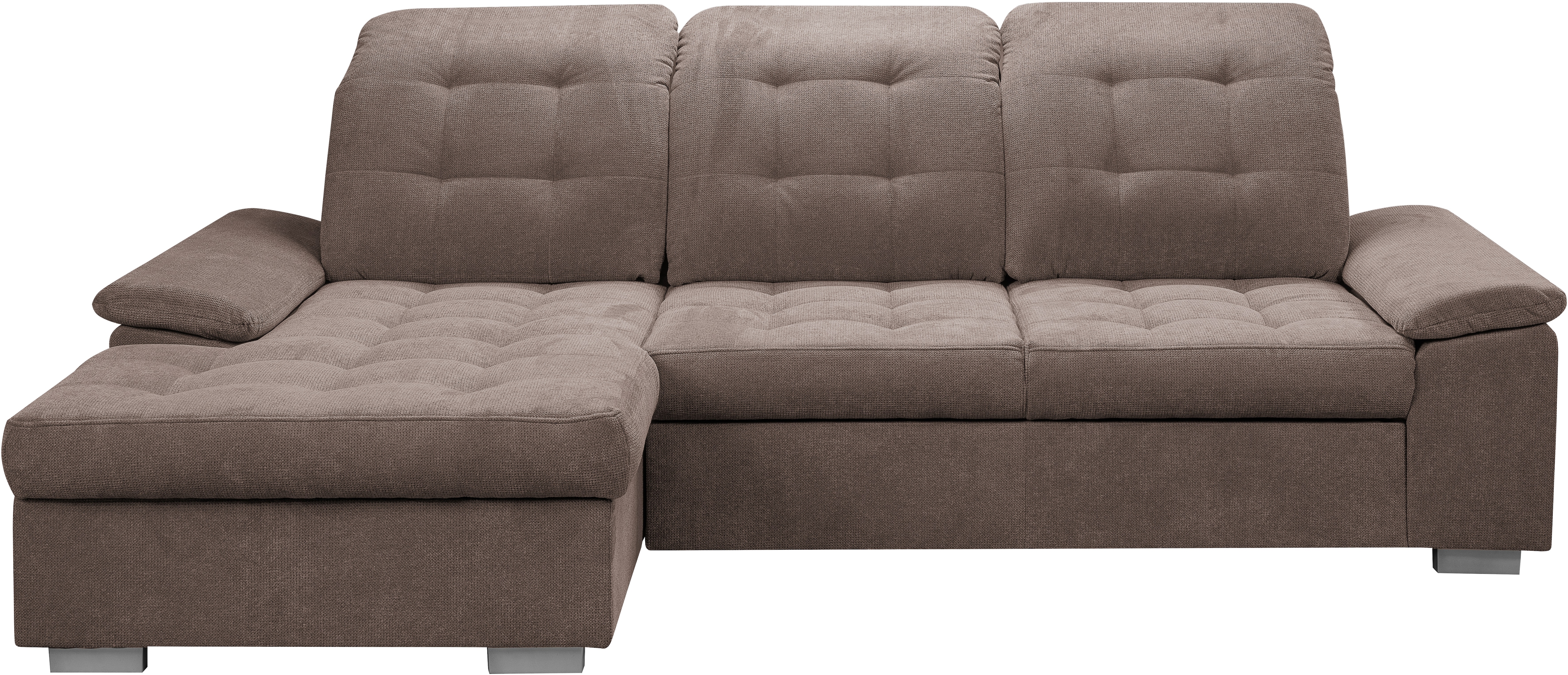 WERK2 Ecksofa "Carmen 264 cm breit L-Form Sofa Schlaffunktion Kopfstützen verstellbar" Schlafcouch mit Bettkasten, Eckcouch wahlw. mit Sitztiefenverstellung
