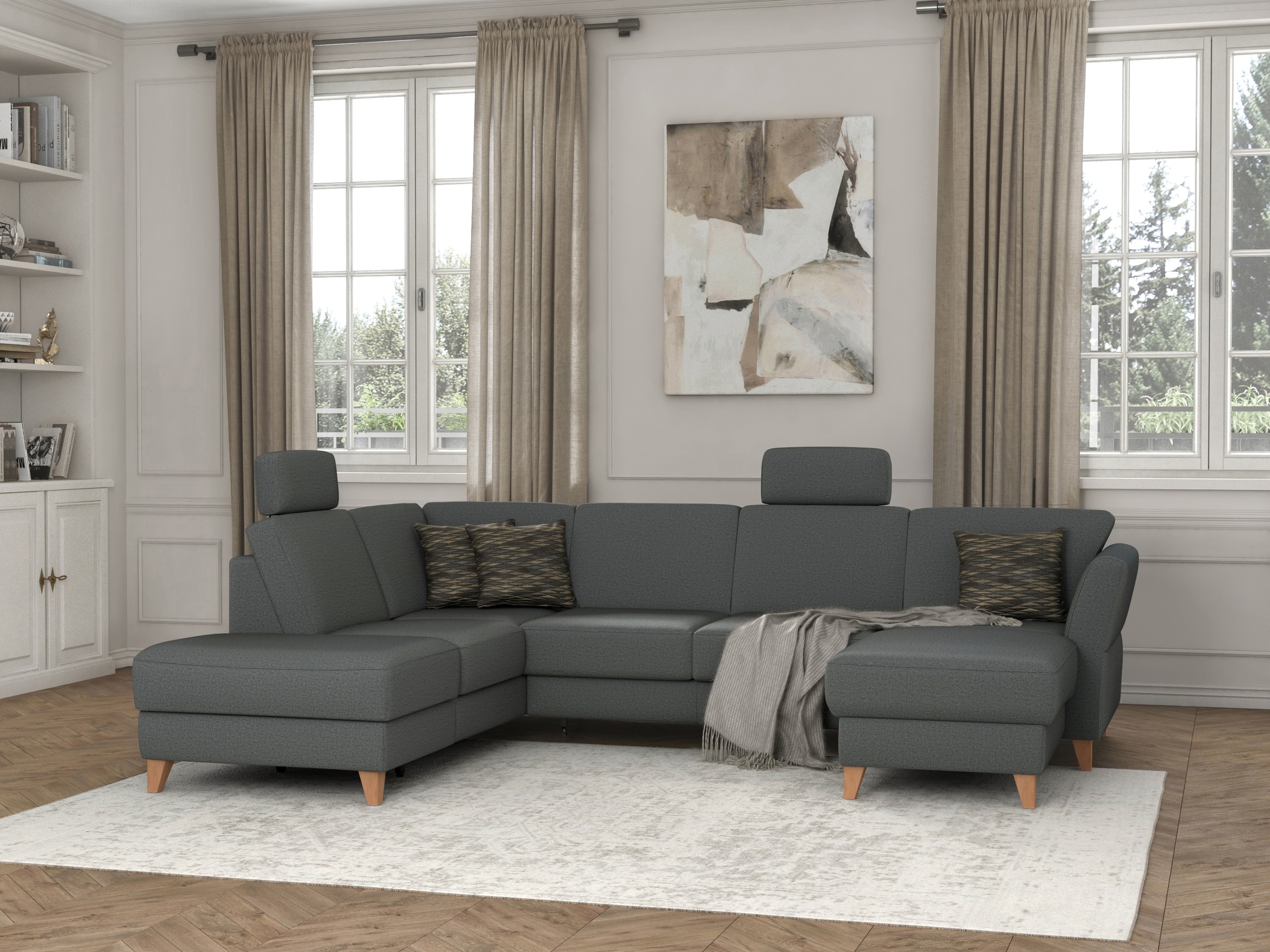 sit&more Wohnlandschaft »Visby U-Form«, wahlweise mit Bettfunktion und Stauraum, frei im Raum stellbar