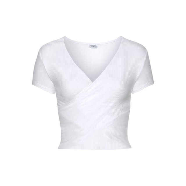 V-Ausschnitt, | und Kurzarmshirt, figurbetont, mit für Wickeloptik BAUR kaufen Basic T-Shirt, Buffalo