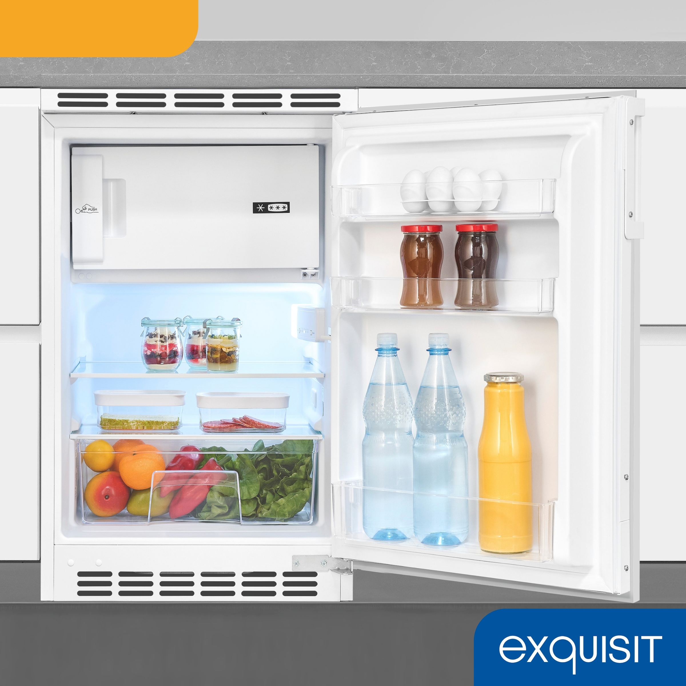 exquisit Einbaukühlschrank »UKS115-3-081E« 81,5 cm hoch 49,5 cm breit Ideal zum Unterbauen in die Küchenzeile für kleine Küchen, Büroküchen