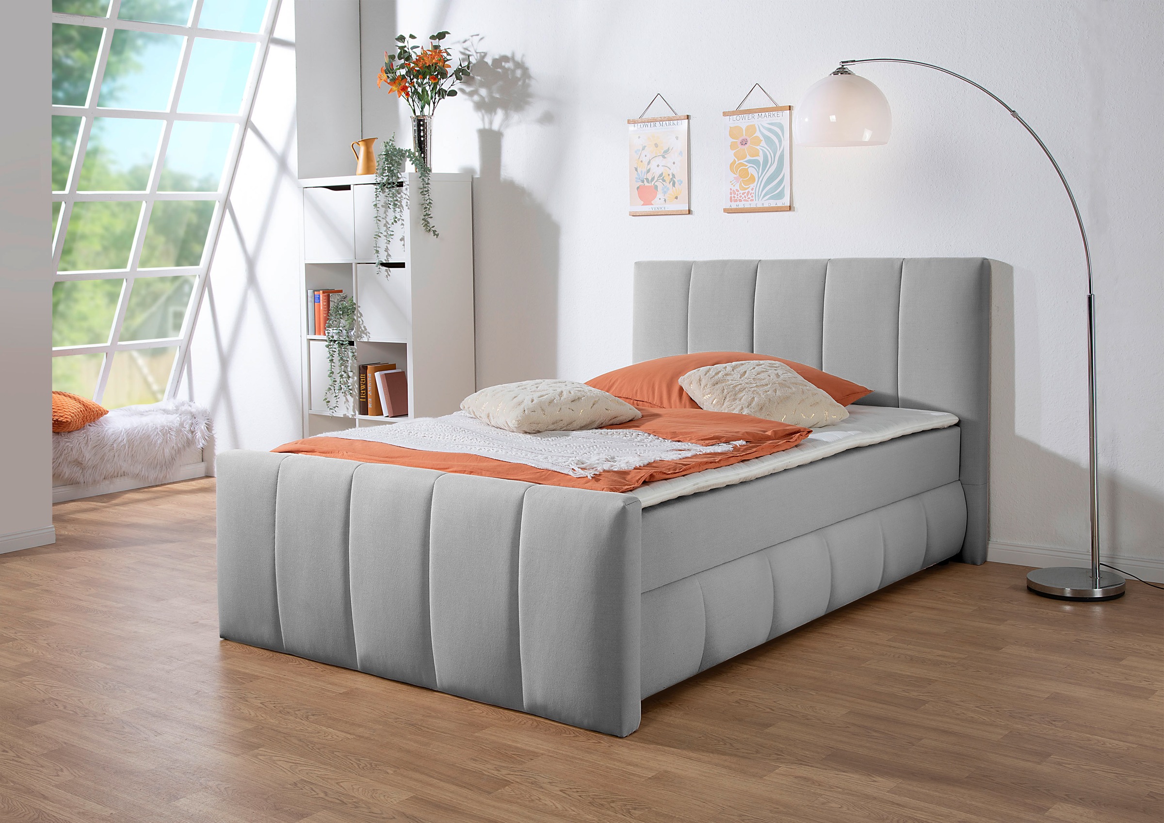 Boxbett HOME AFFAIRE "Hanelore inkl. Bettkasten und Topper", grau, B:152cm L:220cm, Komplettbetten, Boxbett mit Bettkasten und Fußteil, inkl. Topper