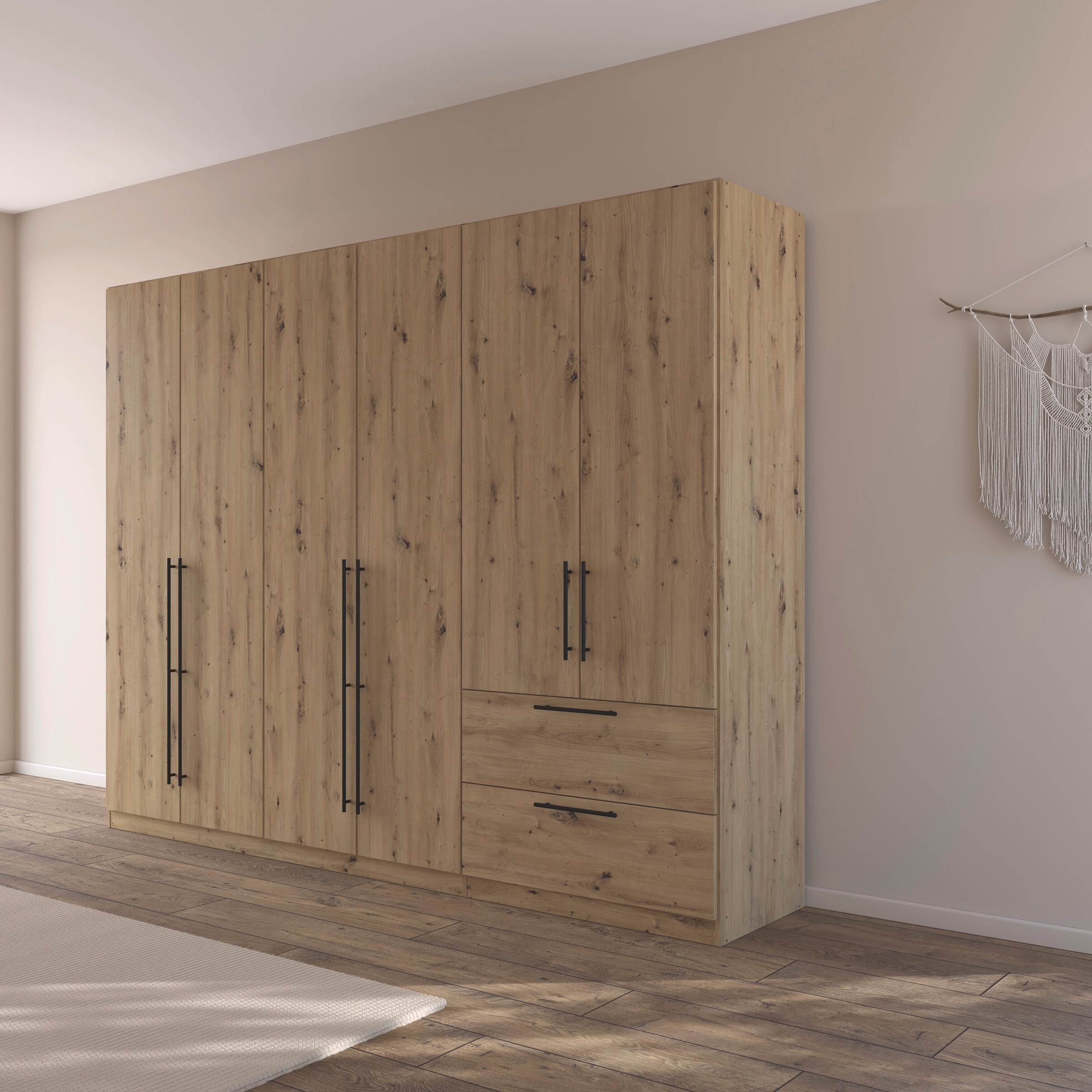 rauch Kleiderschrank »Drehtürenschrank Schrank Garderobe Wäscheschrank Schlafzimmer AVOLA«, (in 3 verschiedenen Ausstattungen BASIC/CLASSIC/PREMIUM), mit hochwertigen Stangengriffen aus Metall in Schwarz MADE IN GERMANY