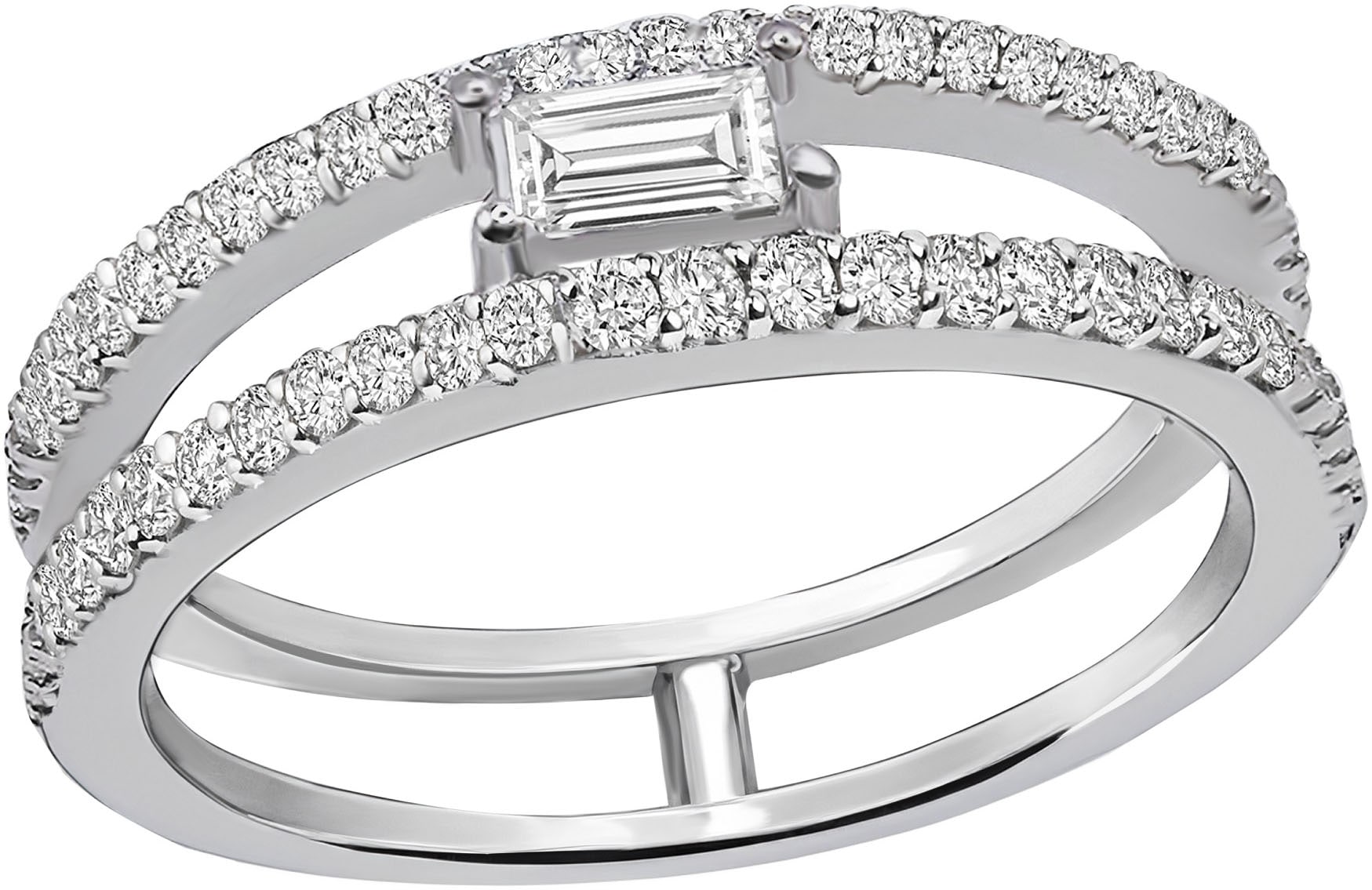 Fingerring FIRETTI "Schmuck Geschenk Silber 925 Damenring Ring Mitte Oktagon Schliff" Gr. 58, silber (silberfarben, kristallweiß), Fingerringe, Damen, 58, Silber 925 (Sterlingsilber), 1,2mm, Fingerring, mit Zirkonia (synth.)