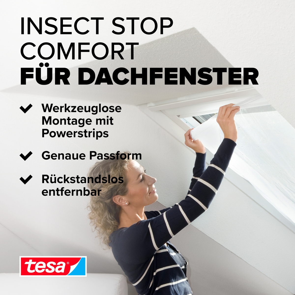 tesa Insektenschutz-Fensterrahmen »Insect Stop Comfort Fliegengitter für Fenster - 1.2 m : 1.4 m«, Insektenschutzgitter für Dachfenster - individuell zuschneidbar -weiß