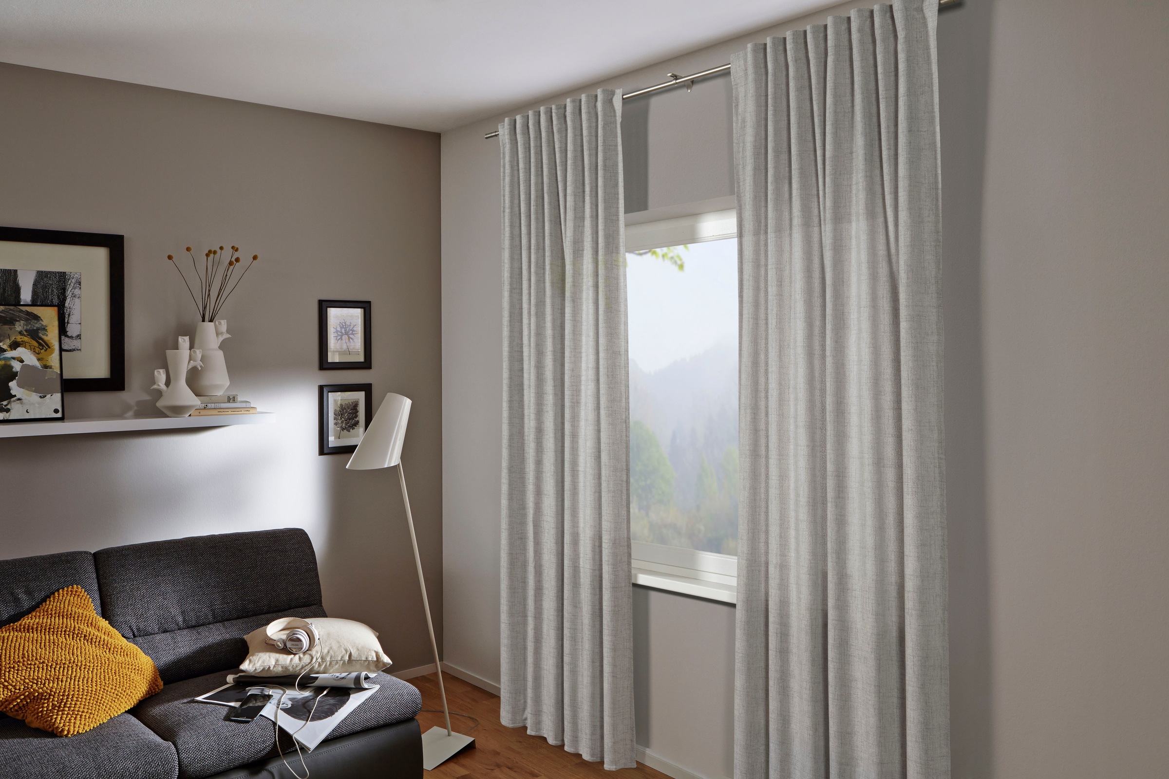Gardine »Schal Leinenoptik«, (1 St.), mit Gardinenband und verdeckten Schlaufen