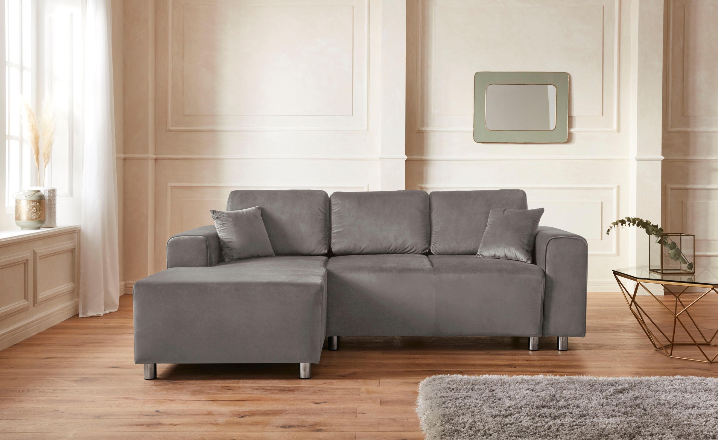 Ecksofa HOME AFFAIRE "Györ", grau (hellgrau), B:235cm H:88cm T:160cm, Microfaser (100% Polyester);Luxus-Microfaser Lederoptik (100% Polyester);Struktur (100% Polyester);Samtoptik (100% Polyester);Struktur weich (100% Polyester), Sofas, Ecksofa, L-Form, wa