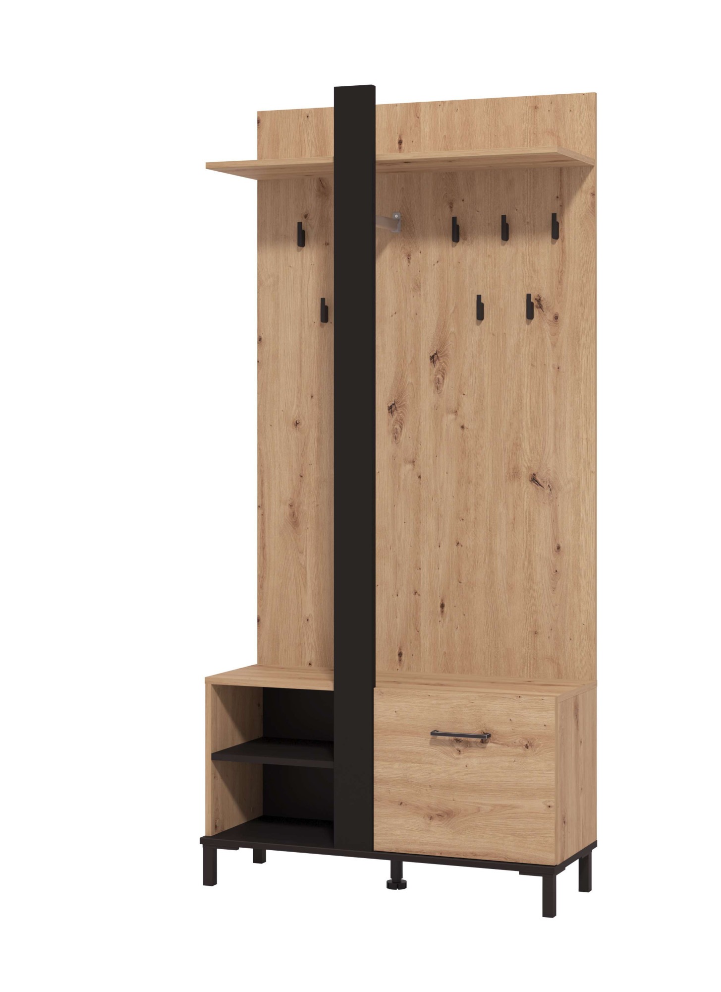 INOSIGN Kompaktgarderobe »Capitello Kompaktgarderobe, Flurgarderobe, Dielenschrank, Breite 90 cm«, Schuhschrank, Wandschrank, 8 Haken, Kleiderstange, in Artisan Eiche