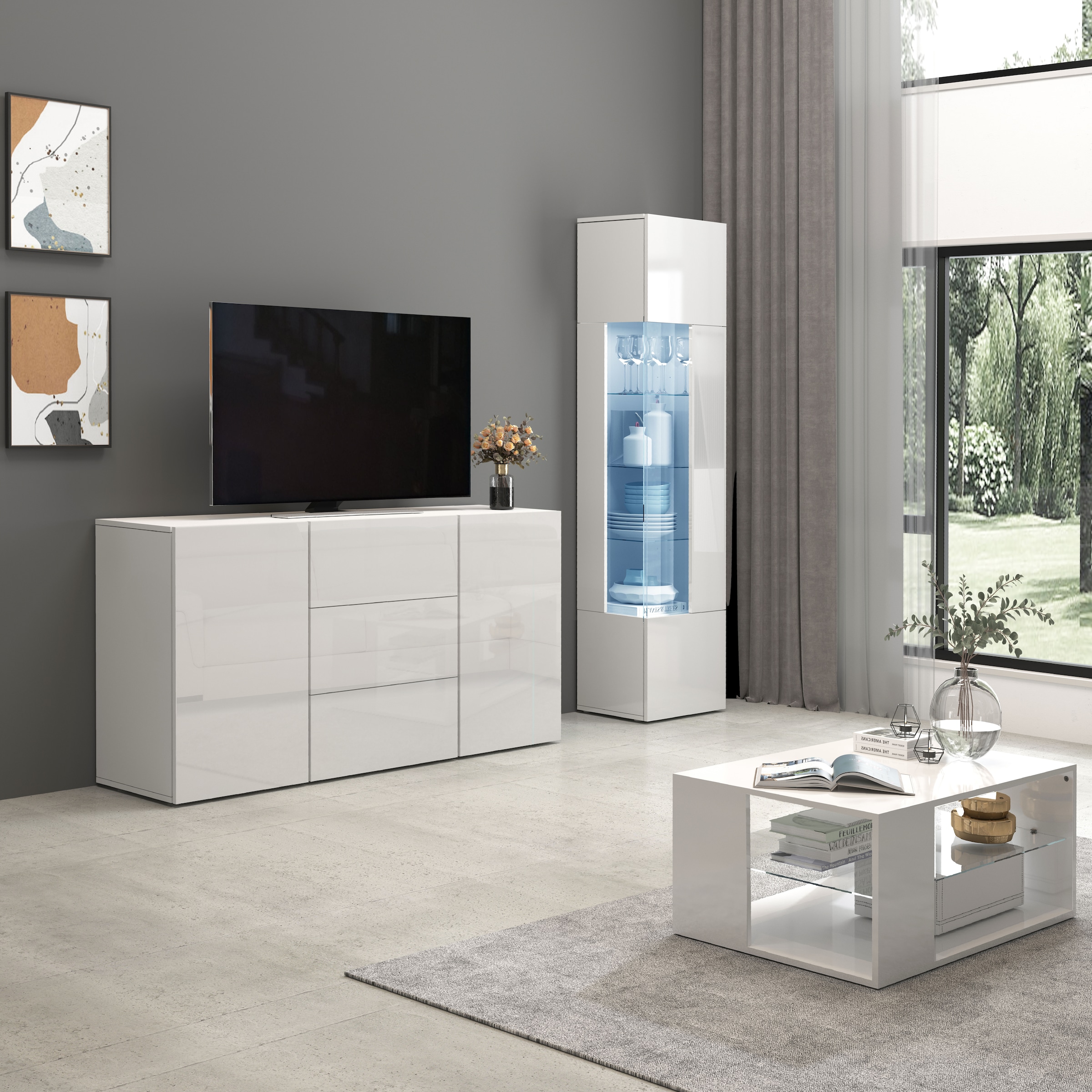 INOSIGN Sideboard »Egypt, Kommode, Schrank, Kredenz, grifflos«, 2 Türen, 3 Schubkästen, kompl. Hochglanz lackiert Breite 160