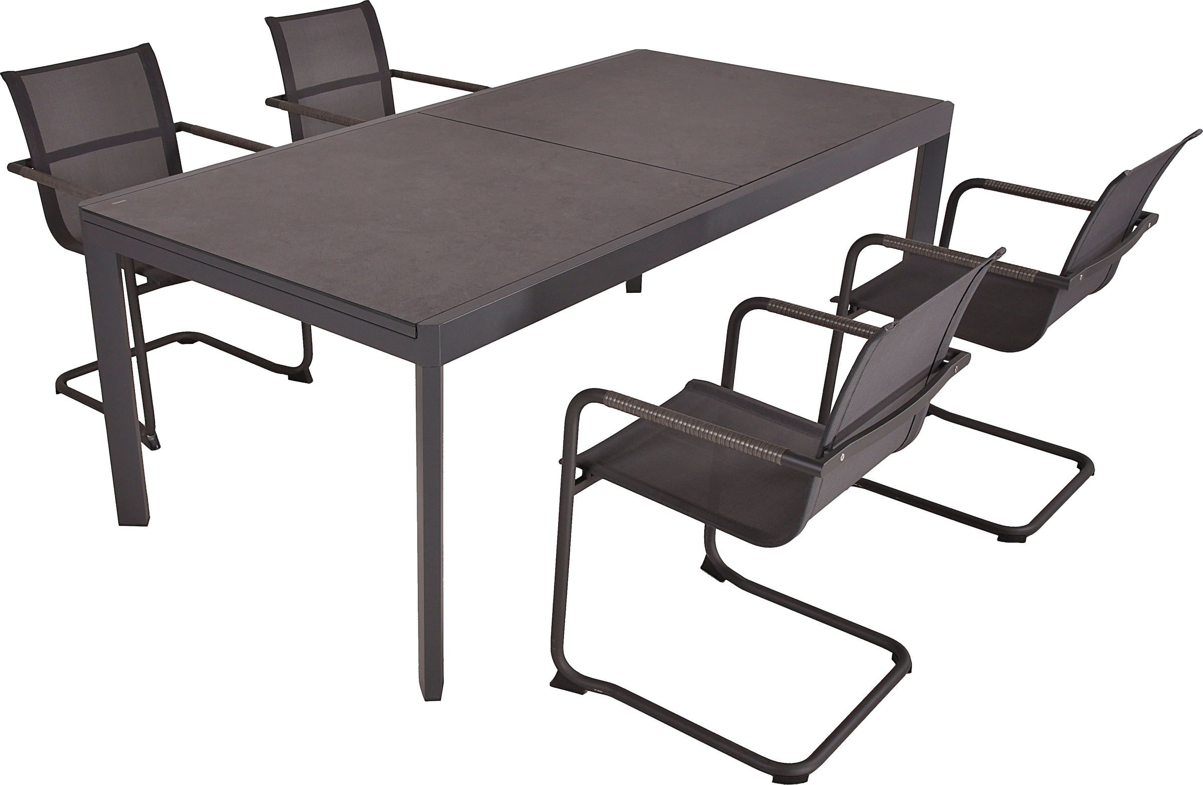 Garten-Essgruppe GARDEN PLEASURE "Tischgruppe »NEREA«", grau, Edelstahl, Kunststoff, Sitzmöbel-Sets, 4 Sessel, 1x Ausziehtisch LxB: 200-300 x100 cm