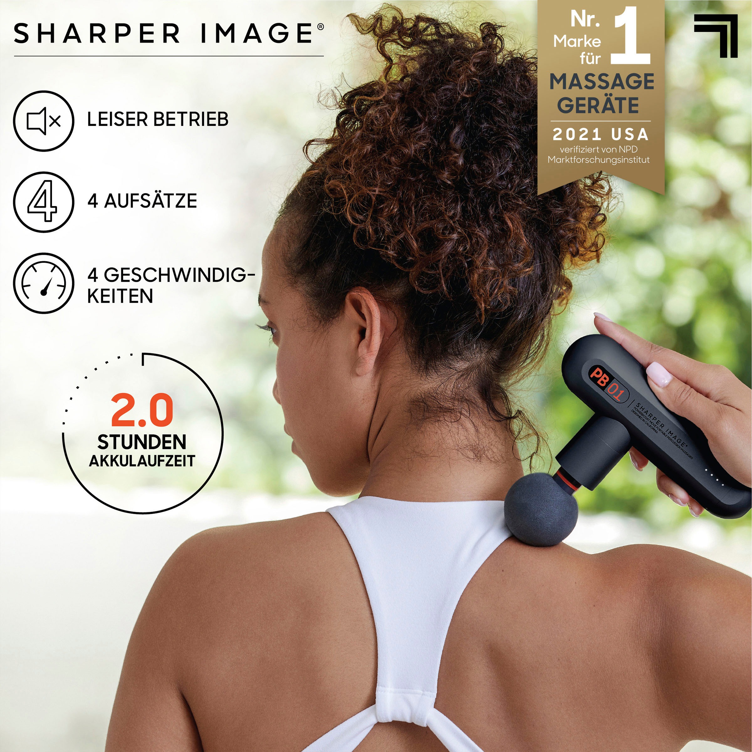 Sharper Image Massagepistole »Kleine Kompakte Massagegun für Muskelentspannung«, mit 4 Aufsätzen & 4 Intensitätsstufen