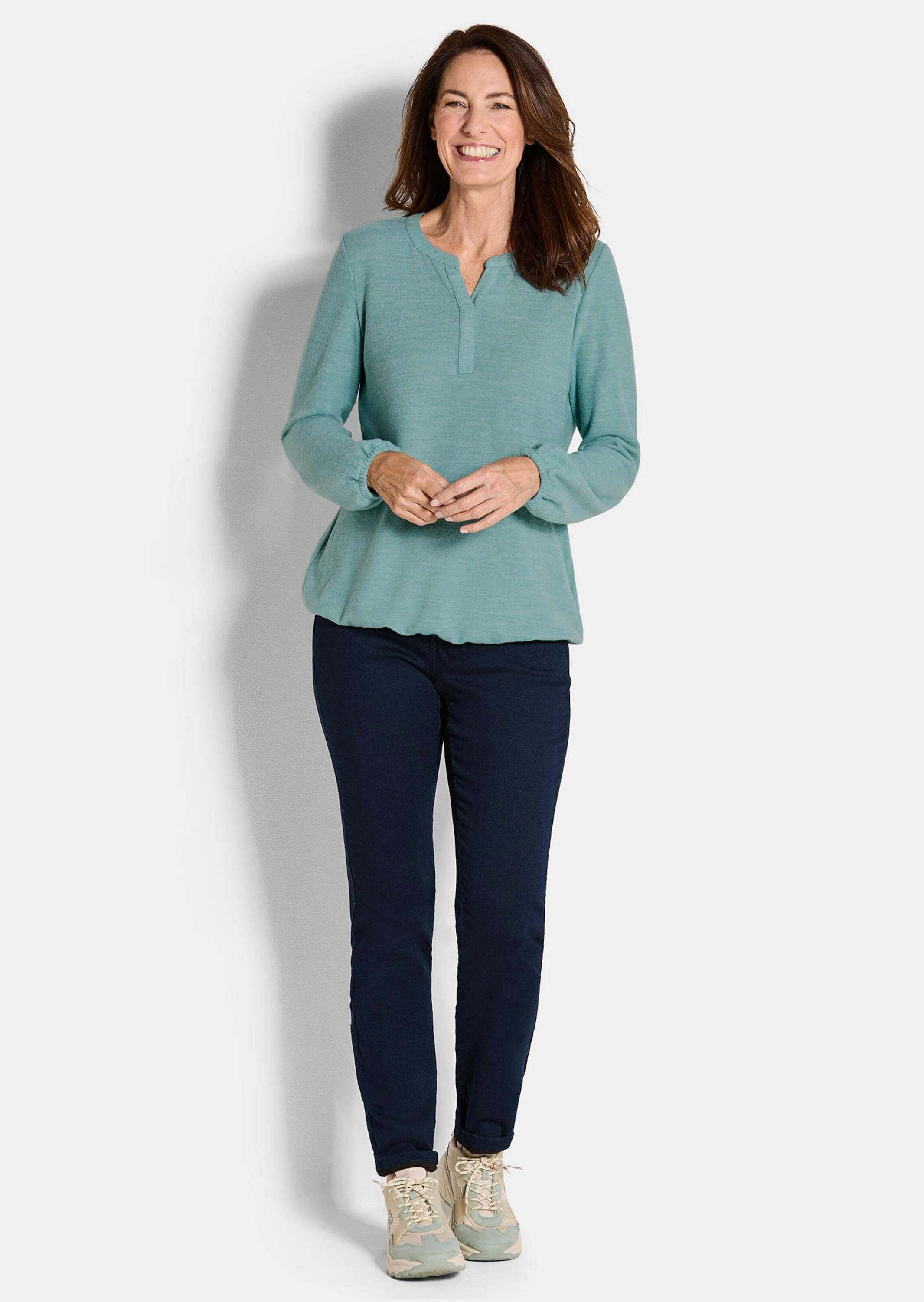 GOLDNER Langarmshirt "Elegante Bluse mit Zierblende, Rundhals" Gummibündche günstig online kaufen