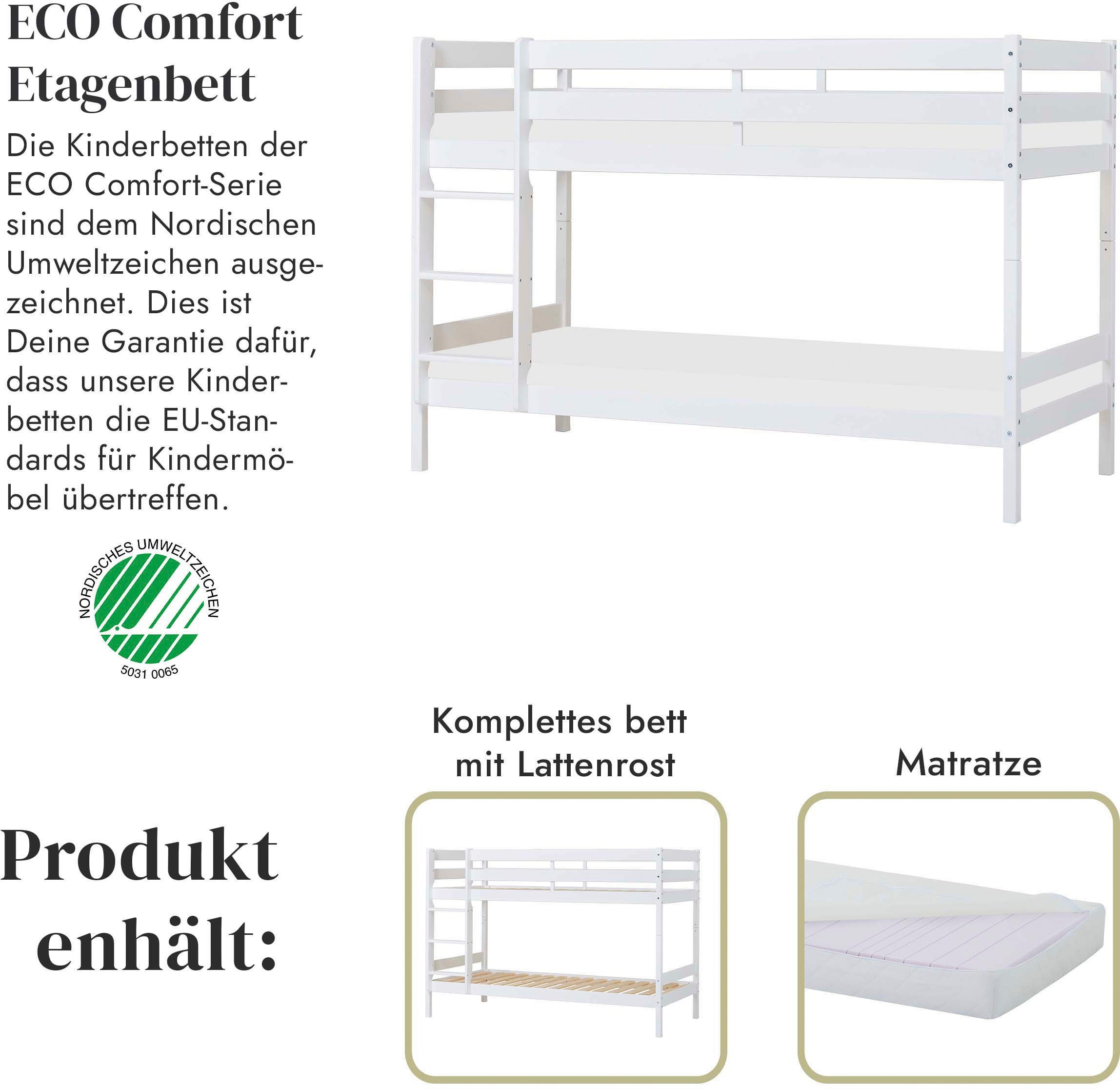 Hoppekids Etagenbett »ECO Comfort Kinderbett 90x200 oder 70x160 aus Massivholz in 4 Farben«, TÜV, FSC und Nordisches Umweltzeichen – wahlweise mit Matratzen