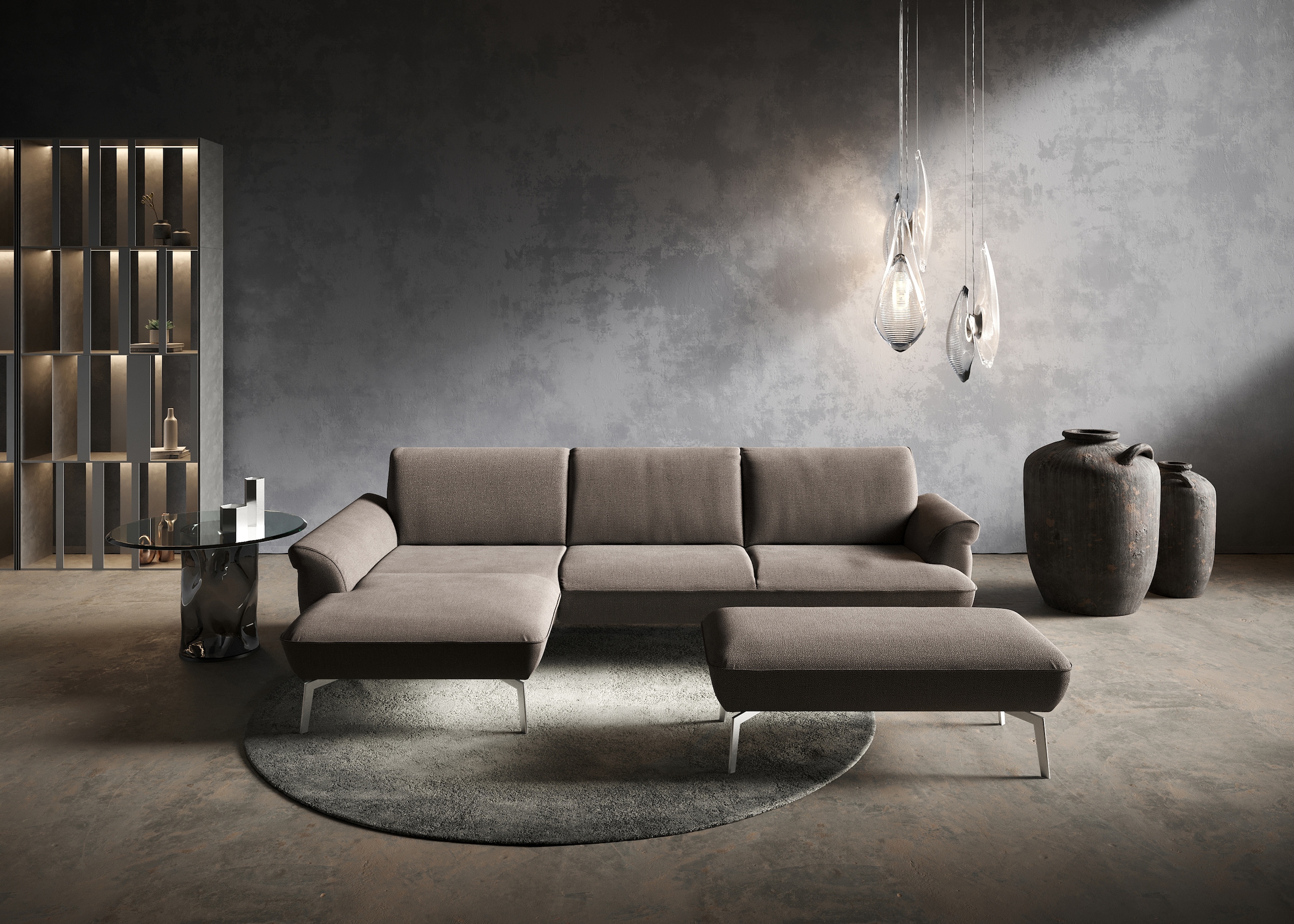 himolla Ecksofa »himolla 9900«, (mit Hocker), Recamiere rechts o. links, Füße Aluminium, mit Hocker