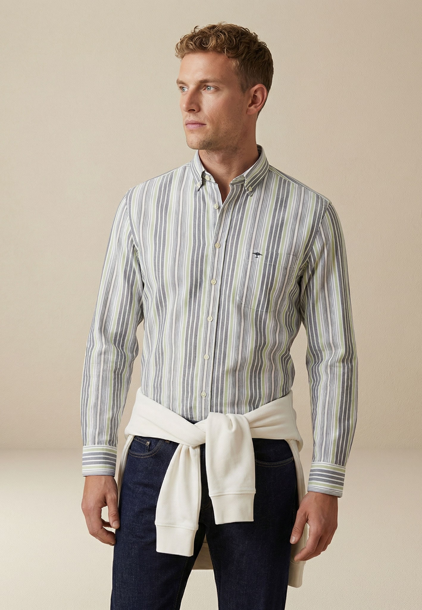 FYNCH-HATTON Streifenhemd "Washed Oxford Stripe" normale Passform, aus reiner Baumwolle, mit Streifenmuster