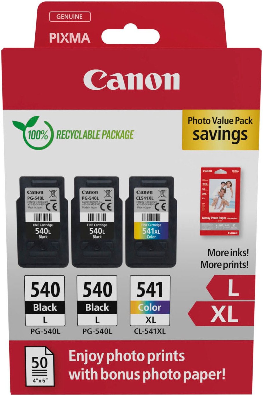 Canon Tintenpatrone »PG-540L x2/CL-541XL Photo Value Pack«, (Packung, 3 St.)
