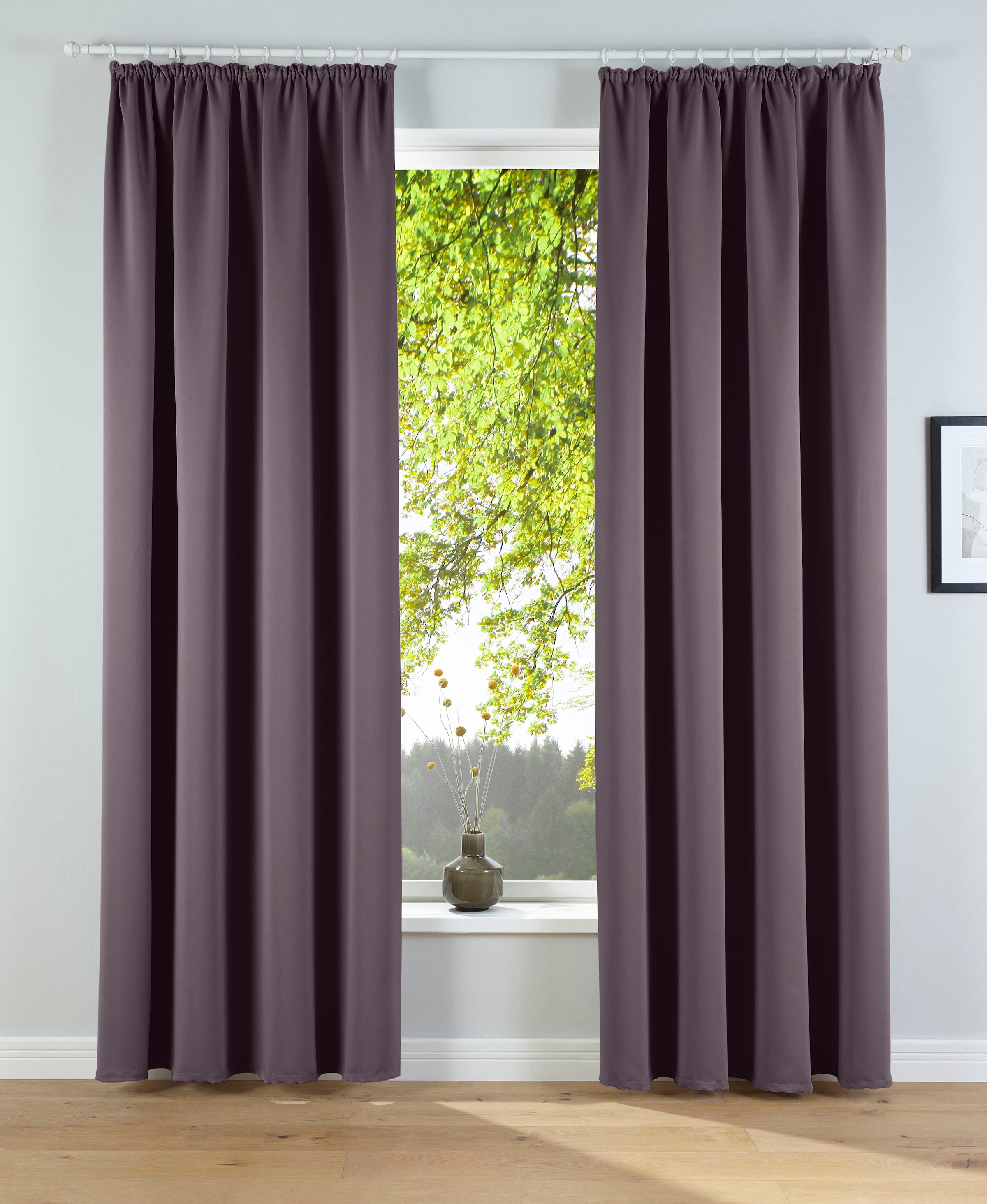 OTTO home 1100000002199 "Solana, Gardinen mit Kräuselband, Vorhänge, Wohnzimmer, modern," Kräuselband 2 Stk. tlg. 2er-Set Verdunklungsvorhang mit Thermofunktion, Bestseller, einfarbig