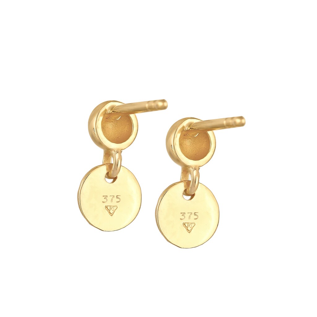 Elli Premium Paar Ohrstecker »Stecker Kugel Plättchen Antique 375 Gelbgold«